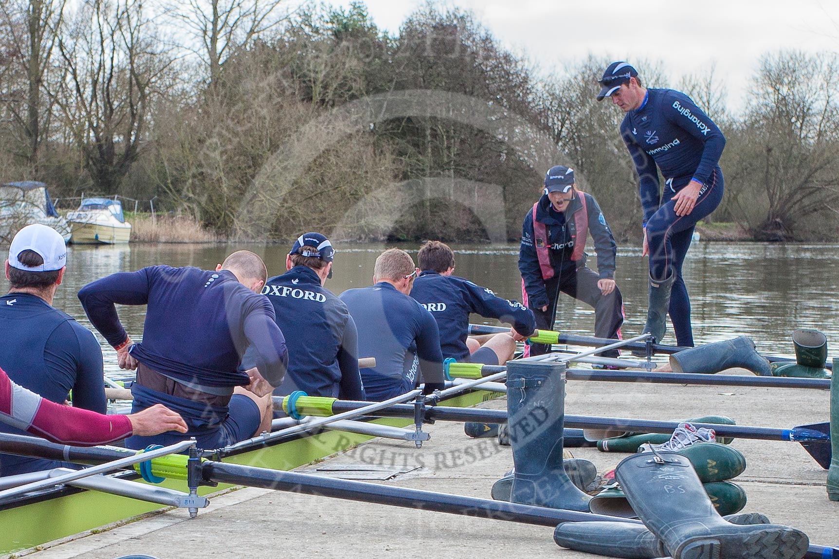 The Boat Race season 2012 - OUBC training: 3 seat Kevin Baum, 4 Alexander Davidson, 5 Karl Hudspith, 6 Dr. Hanno Wienhausen, 7 Dan Harvey, stroke Roel Haen, and cox Zoe de Toledo..


Oxfordshire,
United Kingdom,
on 20 March 2012 at 15:00, image #16