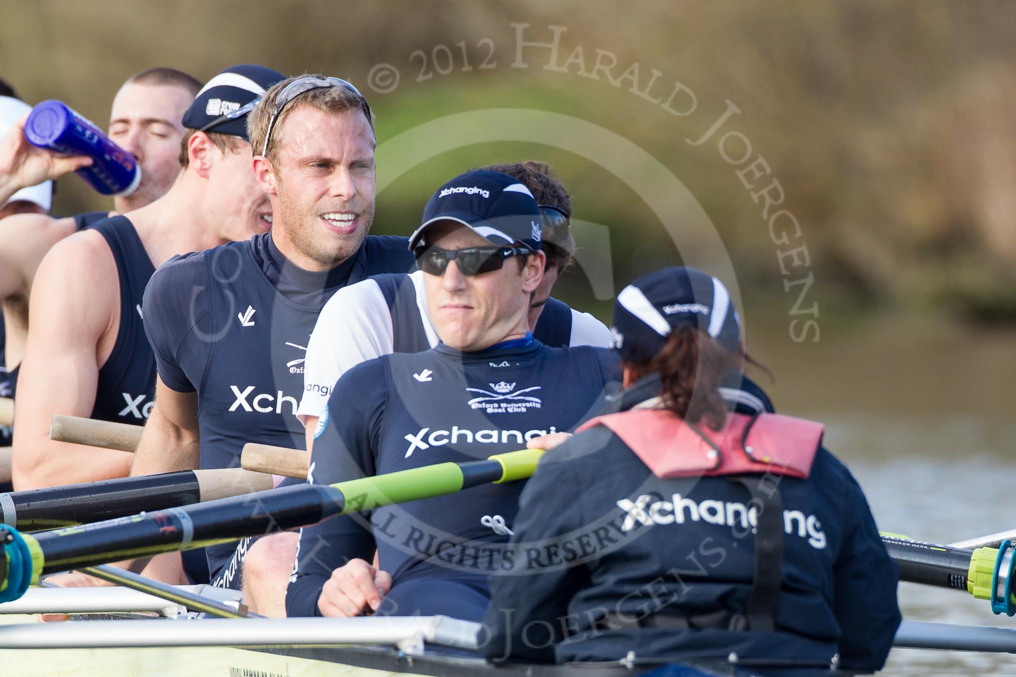 The Boat Race season 2012 - OUBC training: 4 seat Alexander Davidson, 5 Karl Hudspith, 6 Dr. Hanno Wienhausen, 7 Dan Harvey, stroke Roel Haen, and cox Zoe de Toledo..


Oxfordshire,
United Kingdom,
on 20 March 2012 at 16:01, image #73