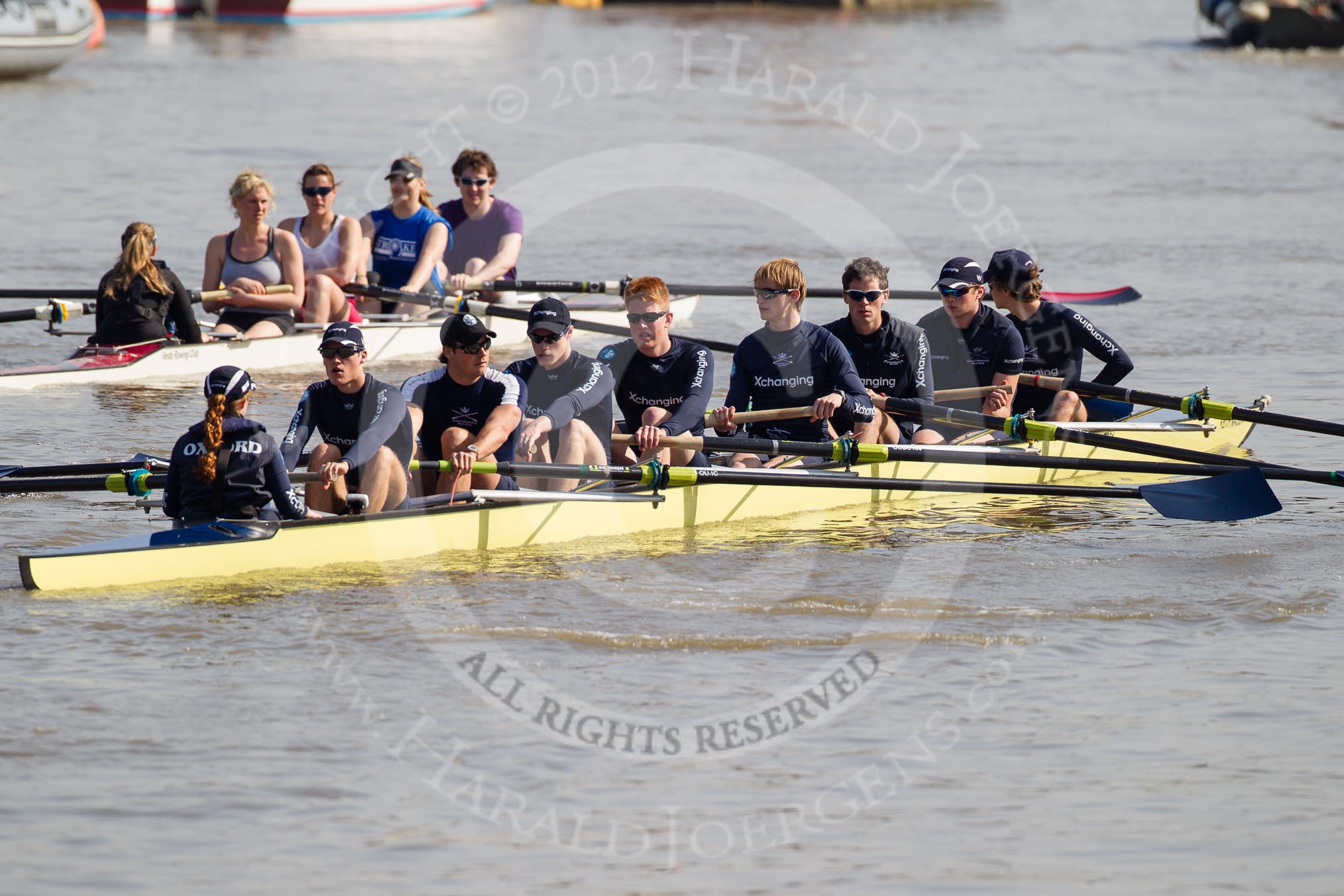 The Boat Race season 2012 - fixture OUBC vs Leander: The OUBC reserve boat Isis getting ready for their fixture against Tideway Scullers. Cox Katherine Apfelbaum, stroke Tom Watson, Justin Webb, Geordie Macleod, Joe Dawson, Ben Snodin, Julian Bubb-Humfryes, Chris Fairweather, and bow Tom Hilton..




on 24 March 2012 at 13:24, image #12