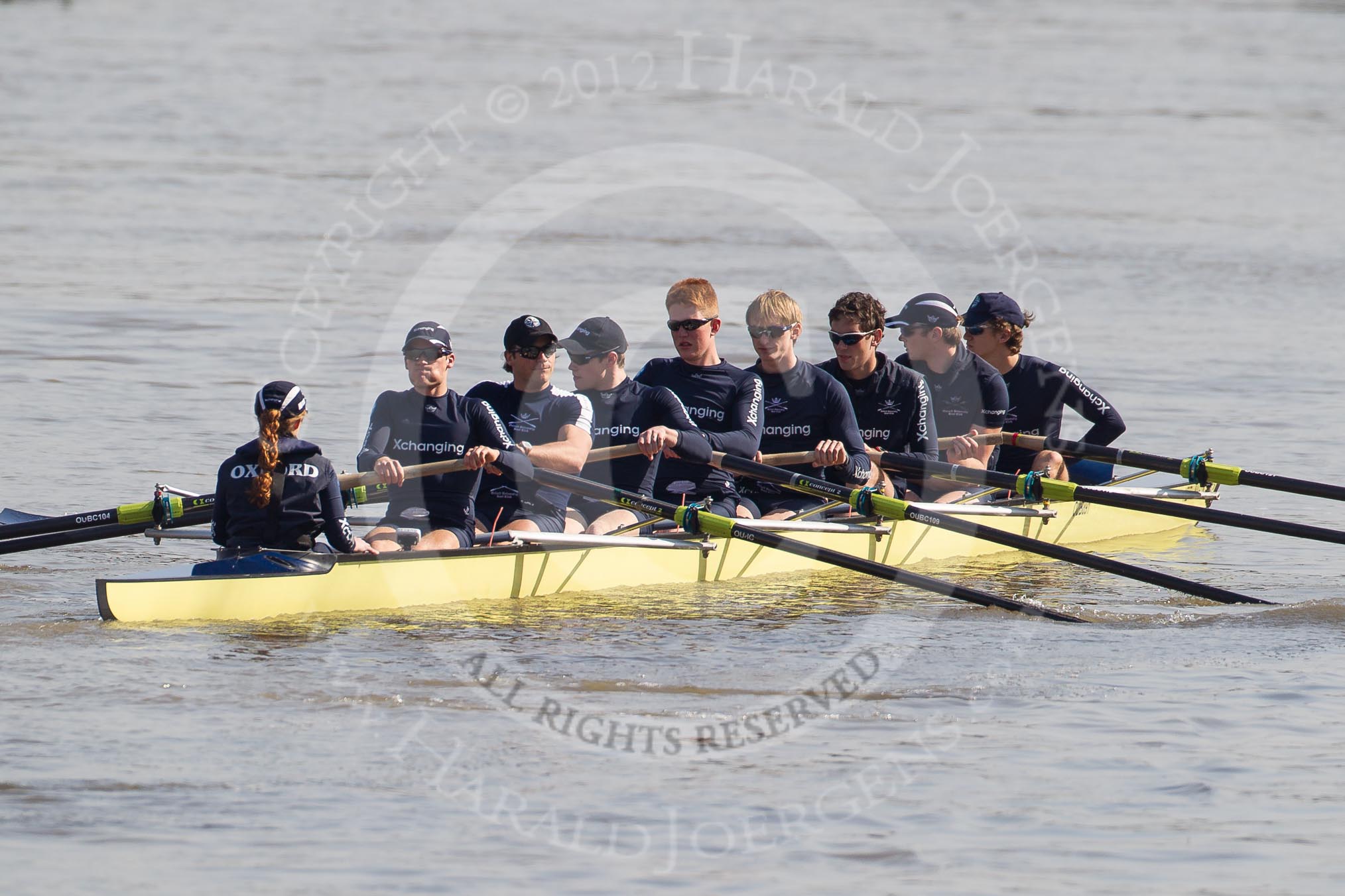 The Boat Race season 2012 - fixture OUBC vs Leander: The OUBC reserve boat Isis getting ready for their fixture against Tideway Scullers. Cox Katherine Apfelbaum, stroke Tom Watson, Justin Webb, Geordie Macleod, Joe Dawson, Ben Snodin, Julian Bubb-Humfryes, Chris Fairweather, and bow Tom Hilton..




on 24 March 2012 at 13:24, image #13