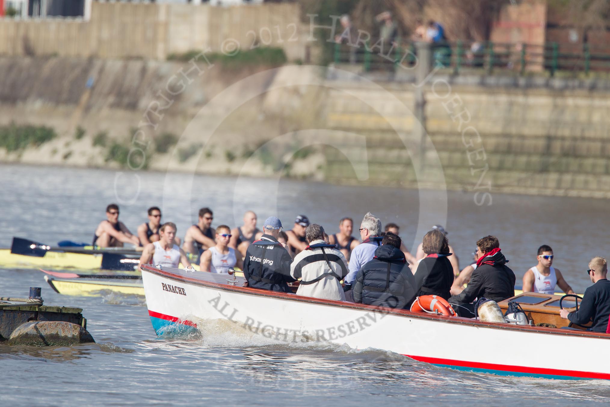 The Boat Race season 2012 - fixture OUBC vs Leander: OUBC Blue Boat in the lead - 2 William Zeng, 3 Kevin Baum, 4 Alexander Davidson, 5 Karl Hudspith, 6 Dr. Hanno Wienhausen, 7 Dan Harvey, stroke Roel Haen, cox Zoe de Toledo, in the Leander boat bow Nathan Hillyer, Chris Friend, Will Gray, Sam Whittaker, Tom Clark, John Clay, Cameron MacRitchie, stroke Vasillis Ragoussis, and cox Katie Klavenes..




on 24 March 2012 at 14:30, image #121