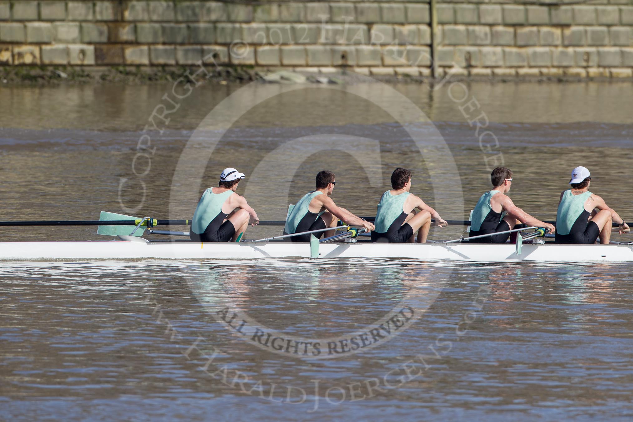 The Boat Race season 2012 - fixture CUBC vs Molesey BC: The Cambridge reserve boat Goldie racing Imperial BC: Bow Josh Pendry, Rowan Lawson, Peter Dewhurst, Tom Havorth, and Hank Moore in the Cambridge boat..




on 25 March 2012 at 14:46, image #45