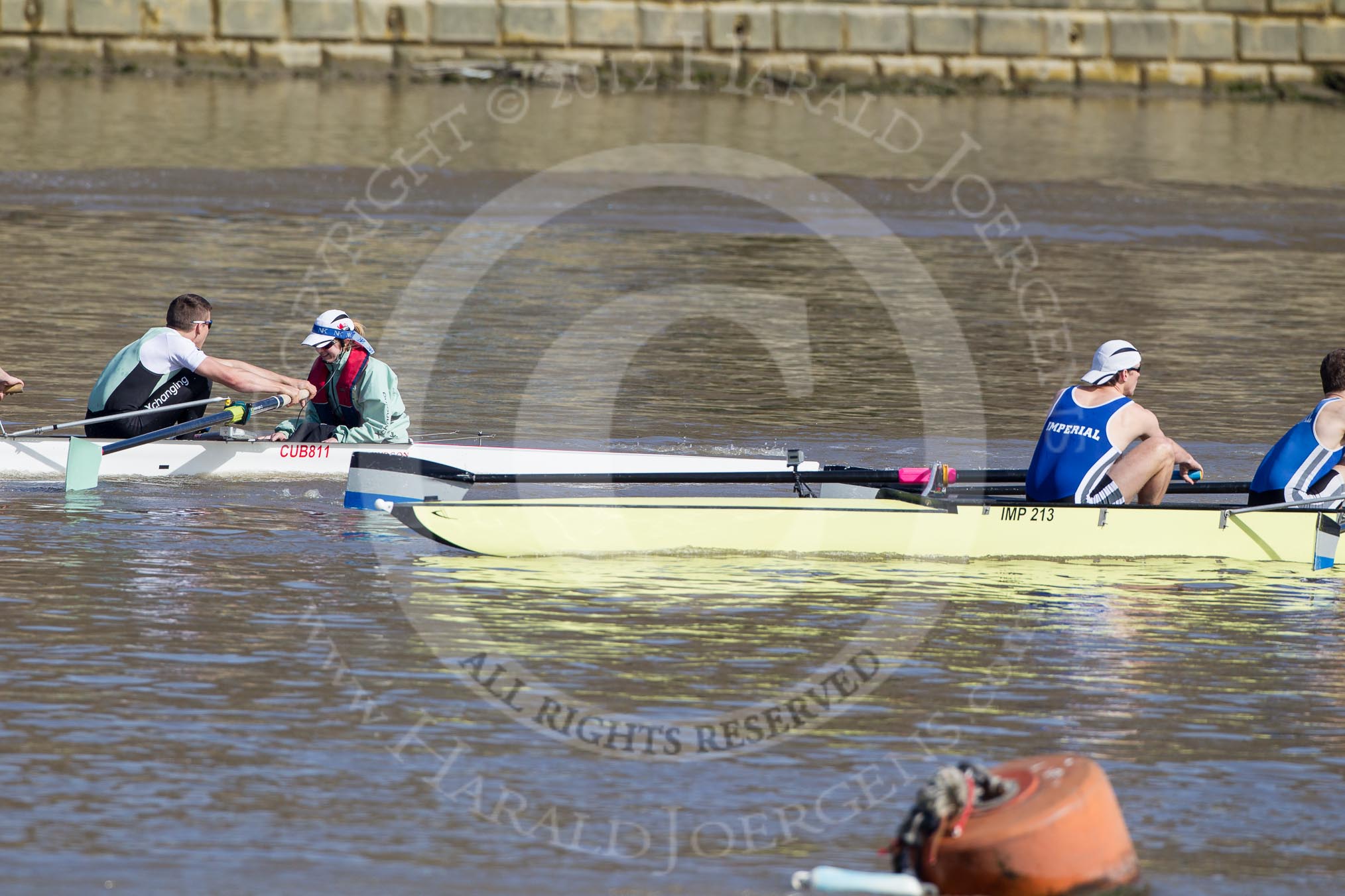 The Boat Race season 2012 - fixture CUBC vs Molesey BC: The Cambridge reserve boat Goldie racing Imperial BC: On the Cambridge side stroke Felix Wood and cox Sarah Smart, in the Imperial boat Alex Gillies and Adam Seward..




on 25 March 2012 at 14:46, image #47