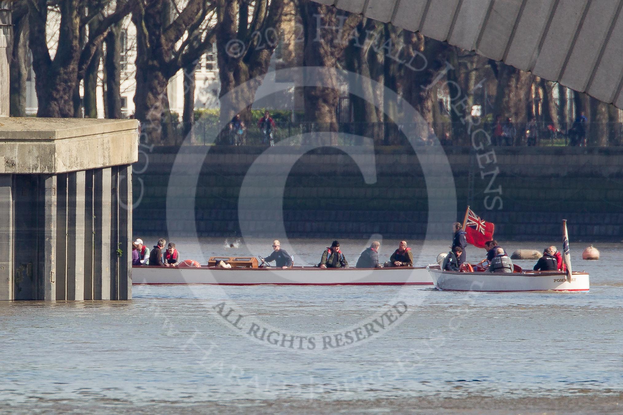 The Boat Race season 2012 - fixture CUBC vs Molesey BC: Officials waiting behind Putney Bridge for the start of the fixture CUBC Blue Boat v Molesey BC, on the right umpire Boris Rankov..




on 25 March 2012 at 15:15, image #97