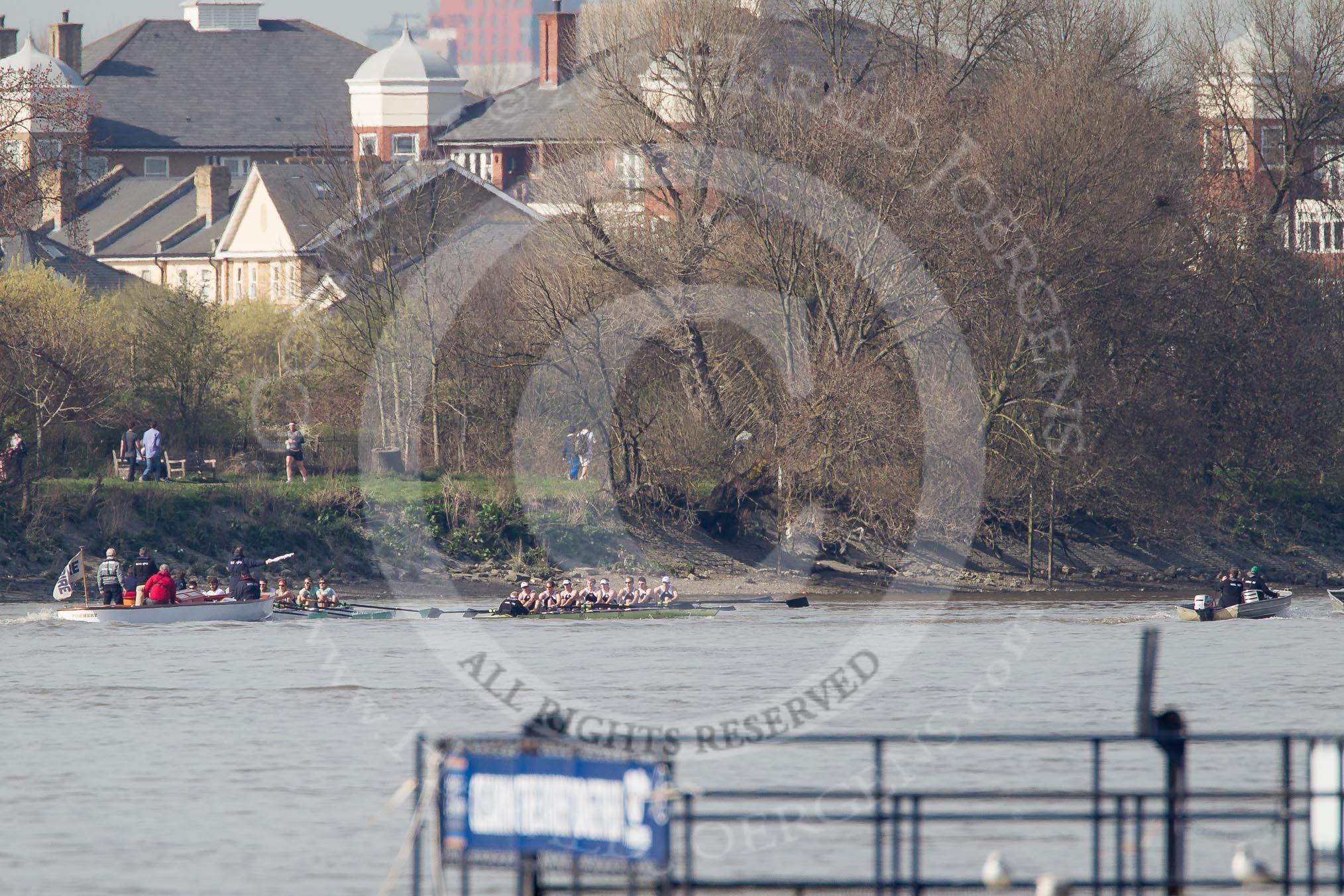 The Boat Race season 2012 - fixture CUBC vs Molesey BC: The CUBC Blue Boat on the left, the Molesey BC Eight on the right, behind them umpire Boris Rankov..




on 25 March 2012 at 15:21, image #143