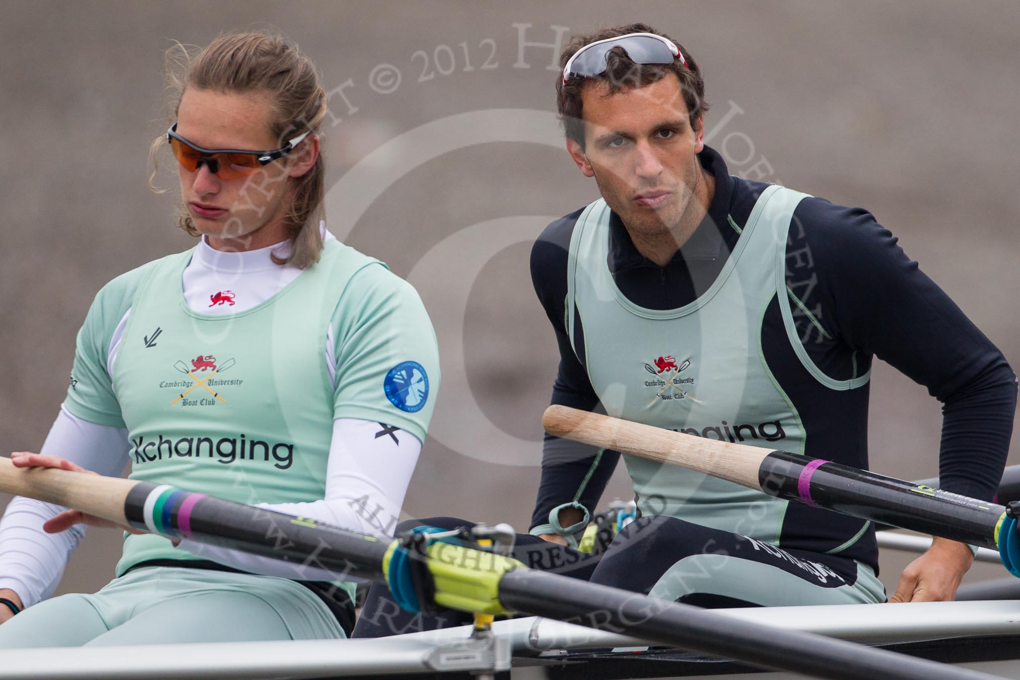 Mike Thorp and Alex Ross in the Cambridge University Boat Club Blue Boat, two days before the 2012 Boat Race.