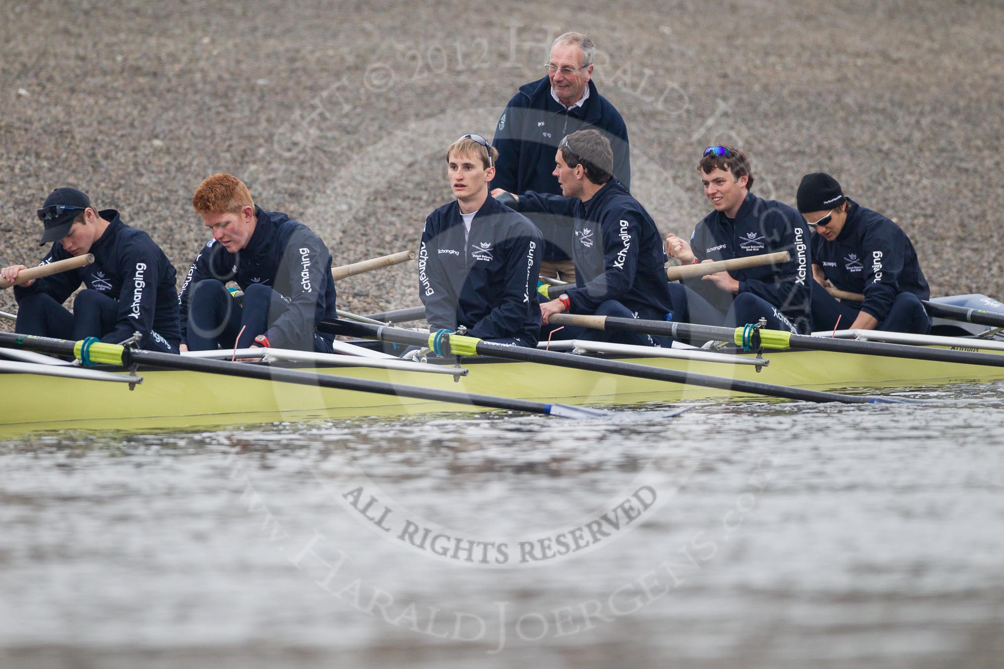 The Oxford University Boat Club reserve boat "Isis" squad with OUBC boathouse manager Pat Lockley, two days before the 2012 Boat Race.