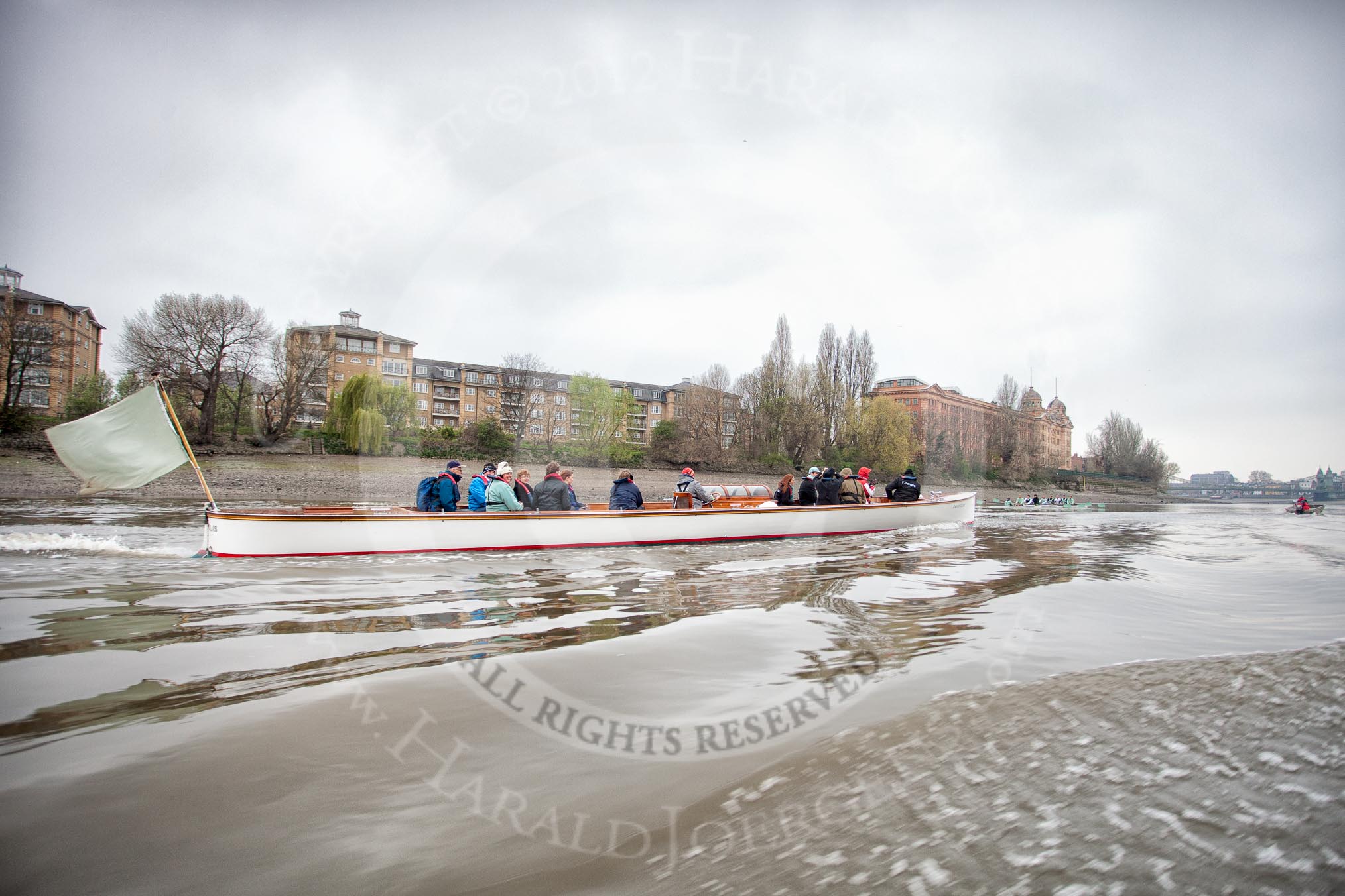 Thames launch "Amaryllis" with Cambridge officials following the Cambridge University Boat Club Blue Boat, two days before the 2012 Boat Race.