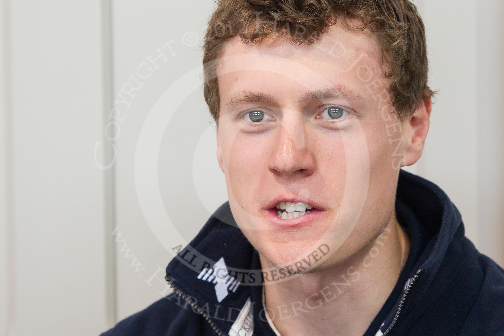 Oxford University Boat Club president Karl Hudspith during the press conference on April 5, 2012, at the BT Press Centre, two days before the 2012 Boat Race.