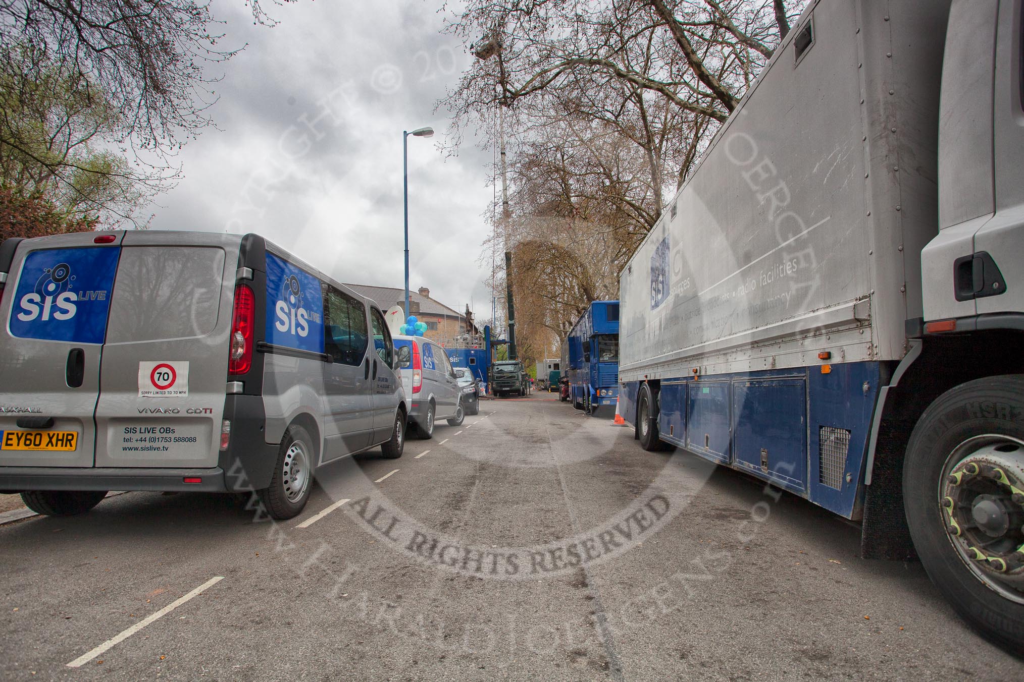 The Boat Race 2012: Setting the scene for the 2012 Boat Race:  SIS LIVe trucks along Putney Embankment. SIS LIVE is a combined company of SIS and BBC Outside Broadcasts. http://www.haraldjoergens.com/the-boat-race.




on 07 April 2012 at 09:41, image #11