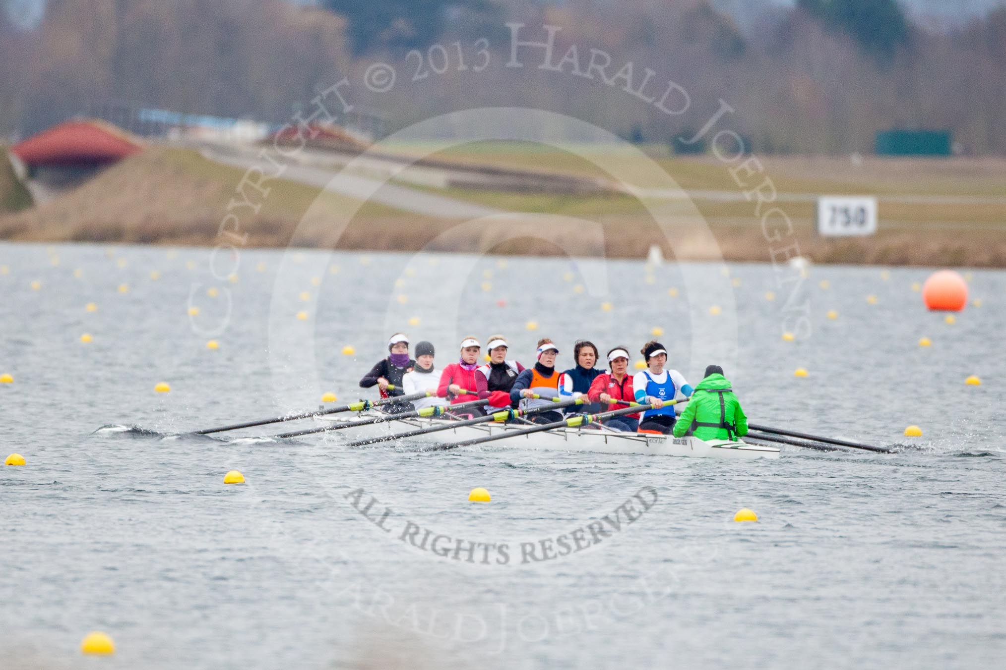 The Boat Race season 2013 - fixture OUWBC vs Molesey BC: The Molesley BC Eight: Bow-Nel Castle-Smith, two-Elly Blackwell, three-Olivia Marshall, four-Catie Sharrod, five-Karen Bennett, six-Amelda Gare, seven-Gabby Rodriguez, stroke-Sam Fowler, cox-Helen Arbuthnot..
Dorney Lake,
Dorney, Windsor,
Berkshire,
United Kingdom,
on 24 February 2013 at 12:04, image #114