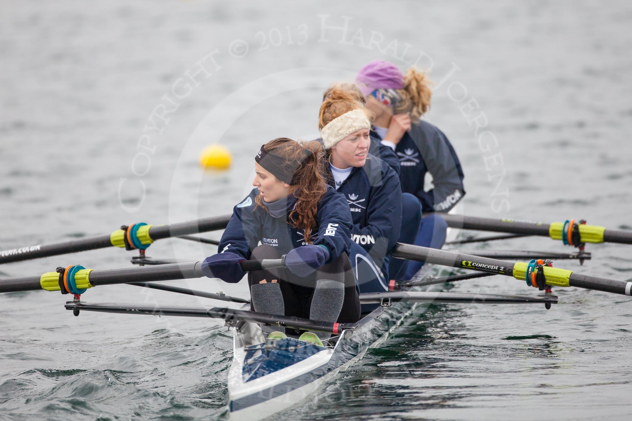 The Boat Race season 2013 - fixture OUWBC vs Molesey BC: OUWBC coxed four with stroke Coralie Viollet-Djelassi, Eleanor Darlington, Maria Mazza, and bow Caitlin Goss, cox is Sonya Milanova..
Dorney Lake,
Dorney, Windsor,
Berkshire,
United Kingdom,
on 24 February 2013 at 12:15, image #122