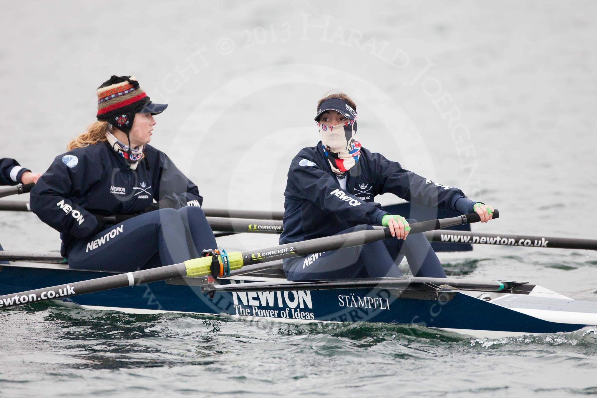 The Boat Race season 2013 - fixture OUWBC vs Molesey BC: OUWBC's Emily Chittock and stroke Hannah Ledbury on a very cold morning at Dorney Lake..
Dorney Lake,
Dorney, Windsor,
Berkshire,
United Kingdom,
on 24 February 2013 at 12:15, image #124