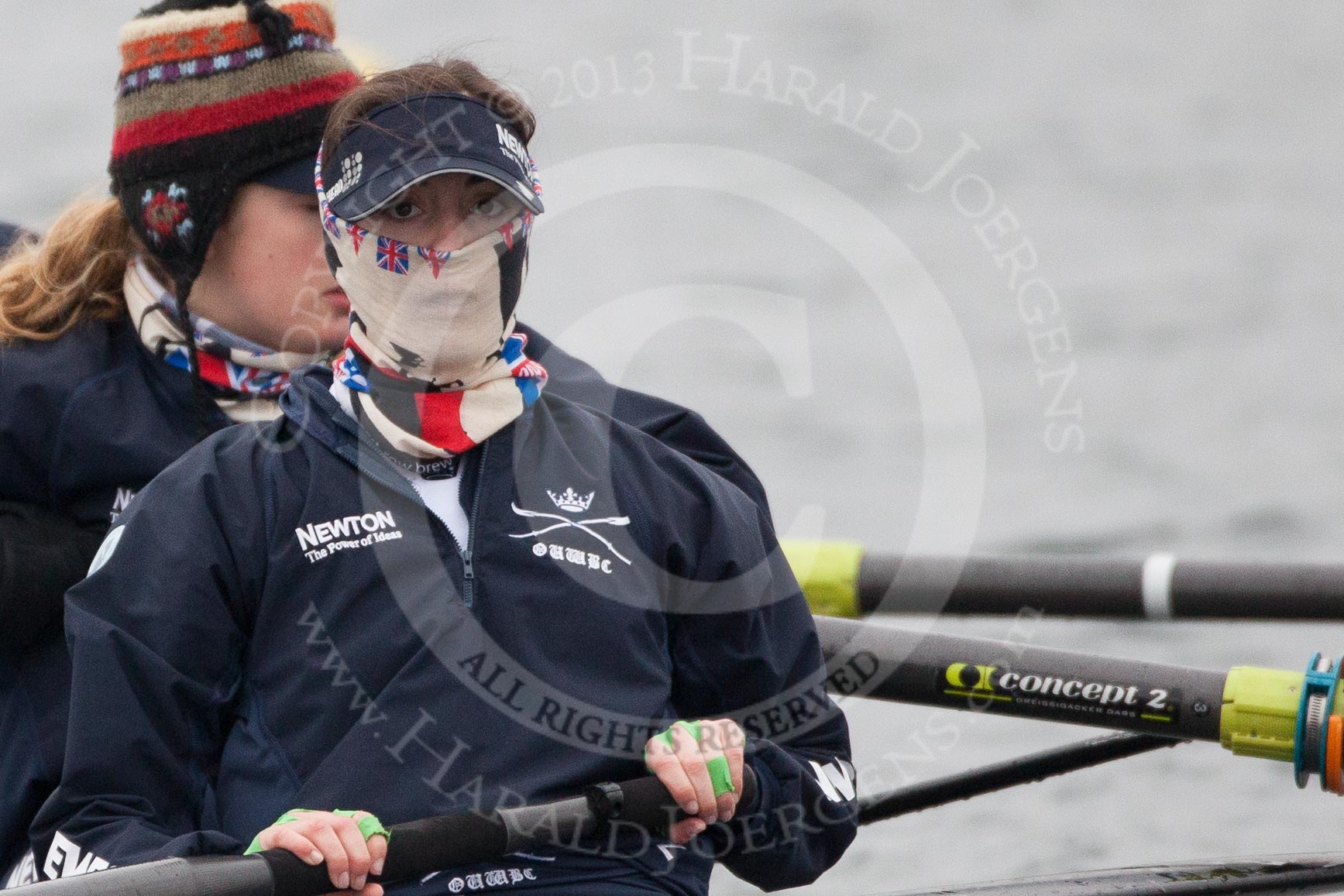 The Boat Race season 2013 - fixture OUWBC vs Molesey BC: OUWBC's Emily Chittock and stroke Hannah Ledbury on a very cold morning at Dorney Lake..
Dorney Lake,
Dorney, Windsor,
Berkshire,
United Kingdom,
on 24 February 2013 at 12:15, image #127