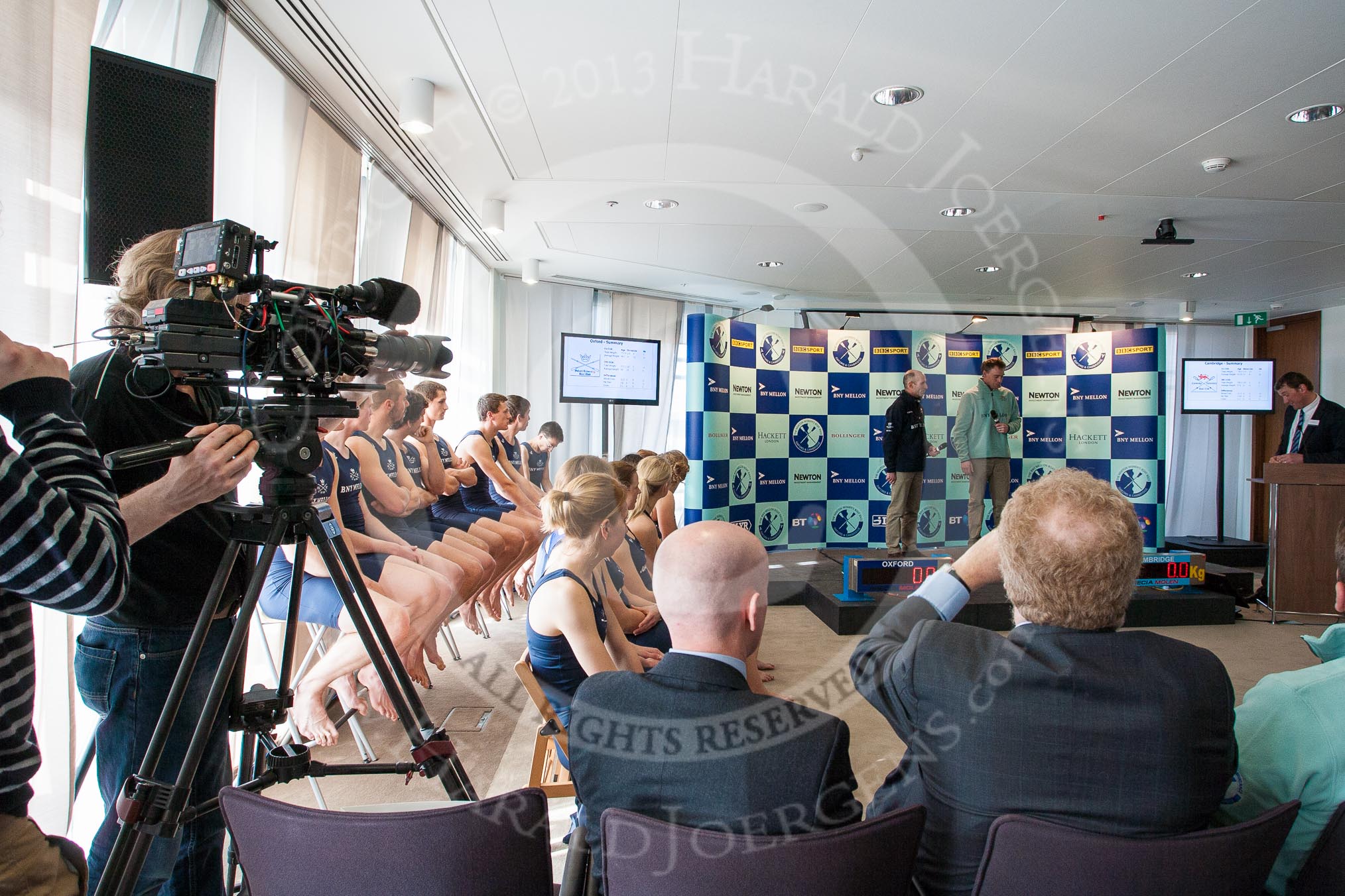 The Boat Race season 2013 - Crew Announcement and Weigh In: The Oxford and Cambridge coaches on stage, to be interviewed by Mathew Pinsent..
BNY Mellon Centre,
London EC4V 4LA,

United Kingdom,
on 04 March 2013 at 10:32, image #68