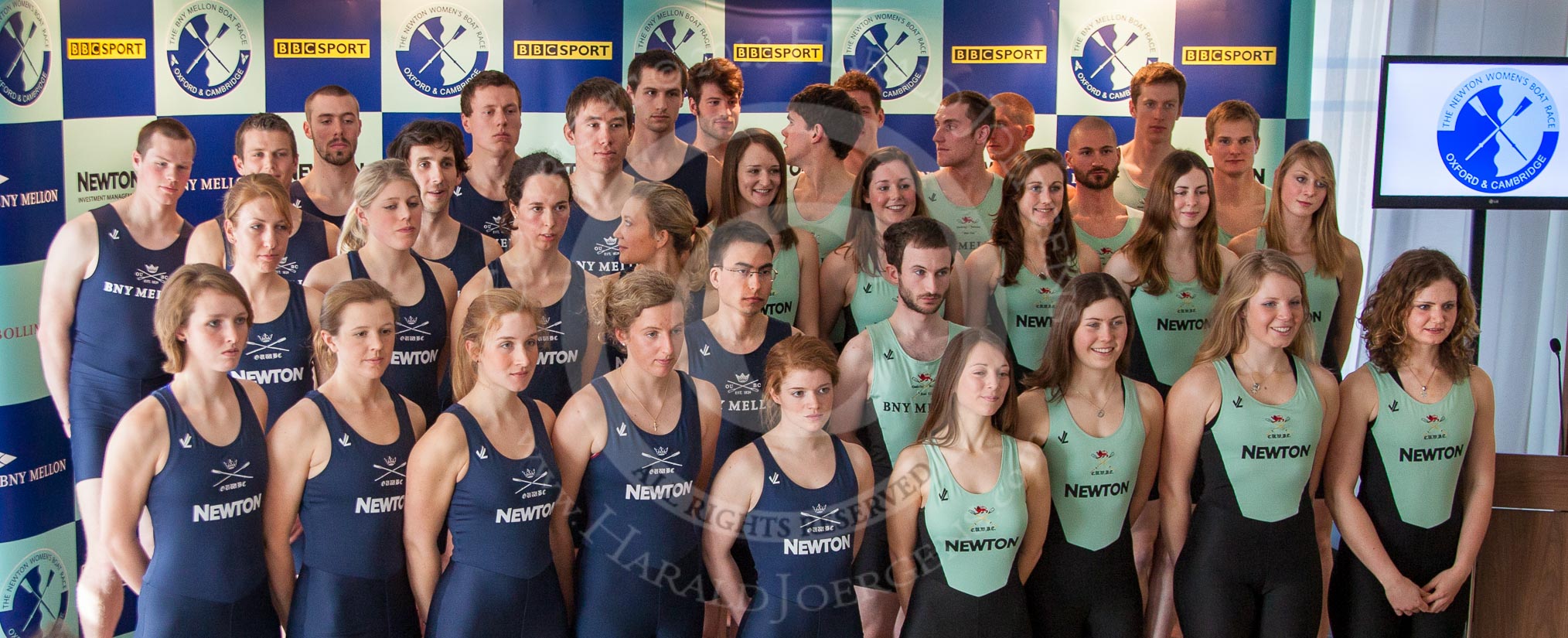 The Boat Race season 2013 - Crew Announcement and Weigh In: The 2013 Boat Race and Women's Boat Race crews, Oxford on the left and Cambridge on the right..
BNY Mellon Centre,
London EC4V 4LA,

United Kingdom,
on 04 March 2013 at 10:41, image #83