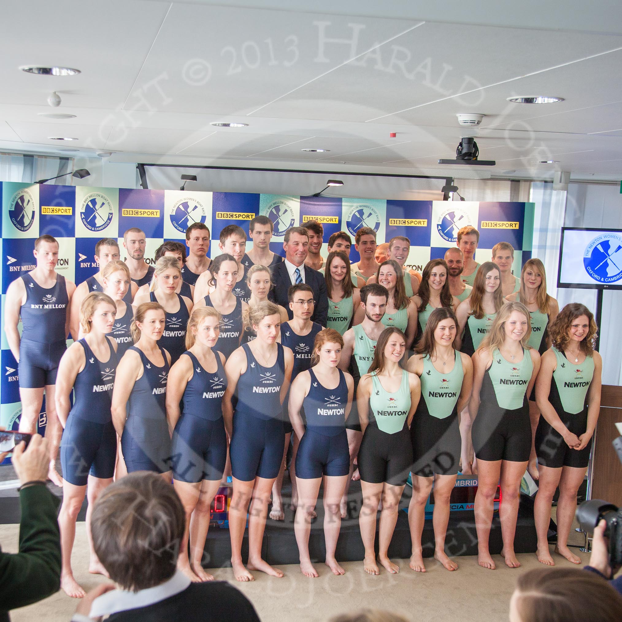 The Boat Race season 2013 - Crew Announcement and Weigh In: The 2013 Boat Race and Women's Boat Race crews, Oxford on the left and Cambridge on the right..
BNY Mellon Centre,
London EC4V 4LA,

United Kingdom,
on 04 March 2013 at 10:42, image #86