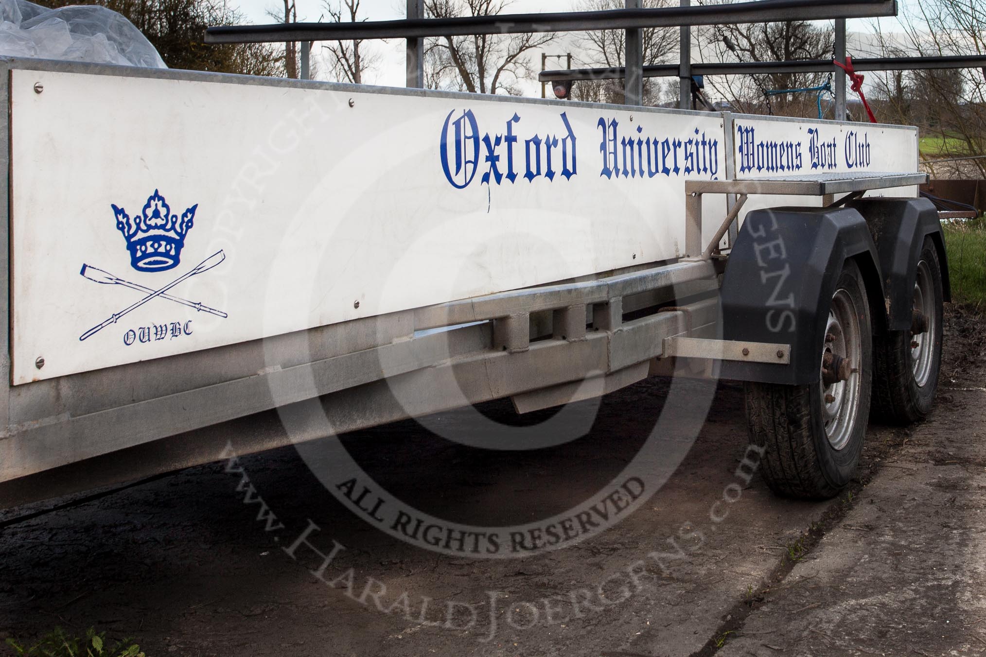 The Boat Race season 2013 - OUWBC training: Oxford University Women's Boat Club  (OUWBC) boat trailer..
Fleming Boathouse,
Wallingford,
Oxfordshire,
United Kingdom,
on 13 March 2013 at 15:38, image #2