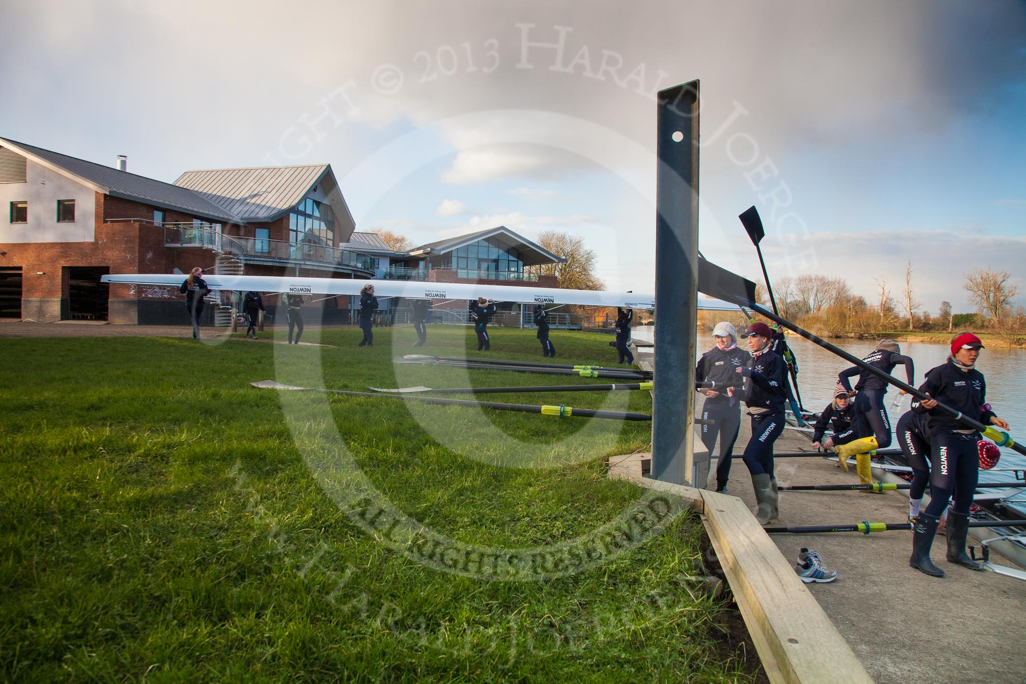 The Boat Race season 2013 - OUWBC training: The Oxford University Fleming Boathouse in Wallingford, OUWBC's Bloe Boat and reserve boat Osiris getting ready for a training session..
Fleming Boathouse,
Wallingford,
Oxfordshire,
United Kingdom,
on 13 March 2013 at 16:49, image #20