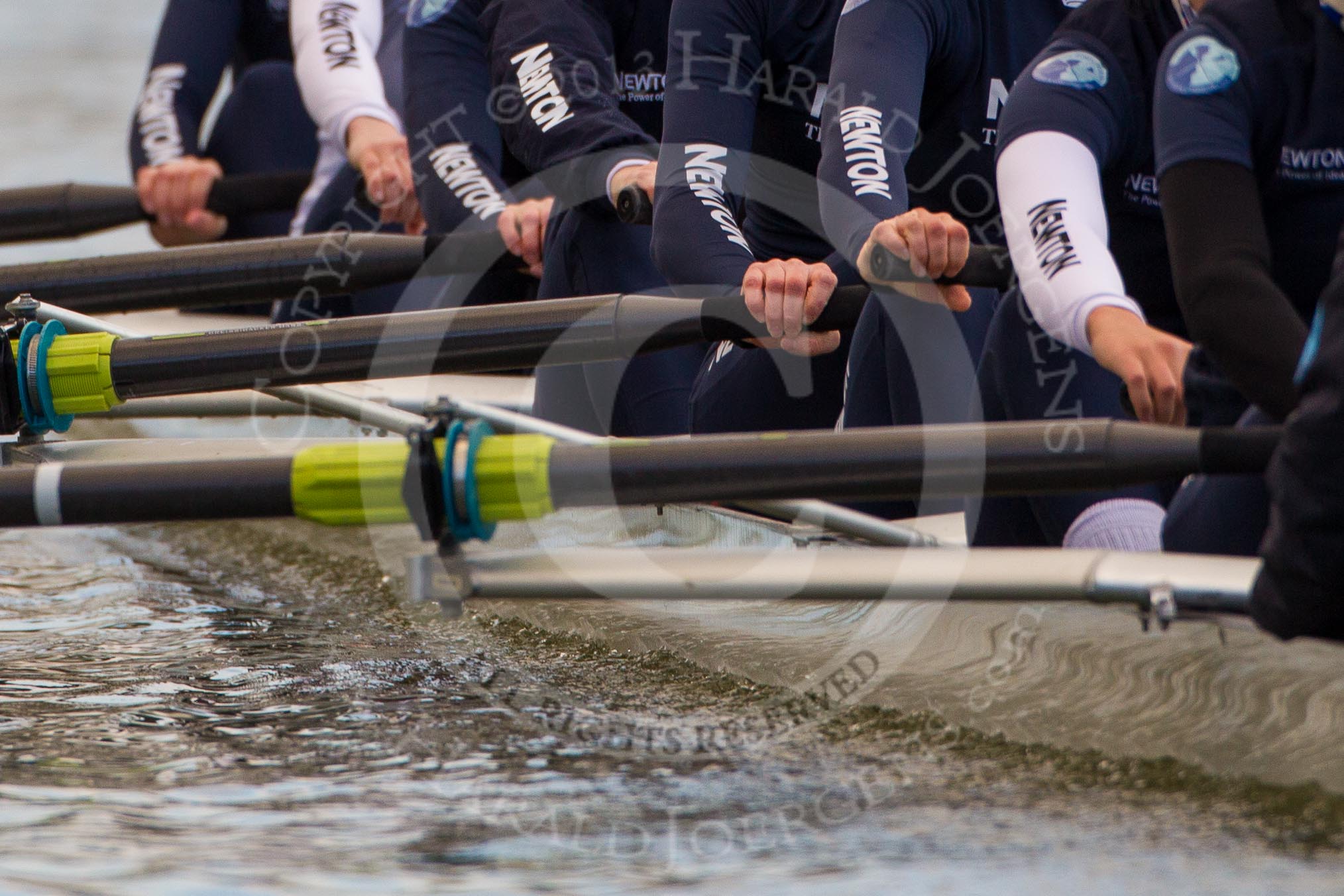 The Boat Race season 2013 - OUWBC training: The hands of the OUWBC Blue Boat crew in training: Bow Mariann Novak, then Carrington-Windo, Mary Foord-Weston, Jo Lee, Amy Varney, Harriet Keane, Anastasia Chitty, and stroke Maxie Scheske..
River Thames,
Wallingford,
Oxfordshire,
United Kingdom,
on 13 March 2013 at 17:01, image #39