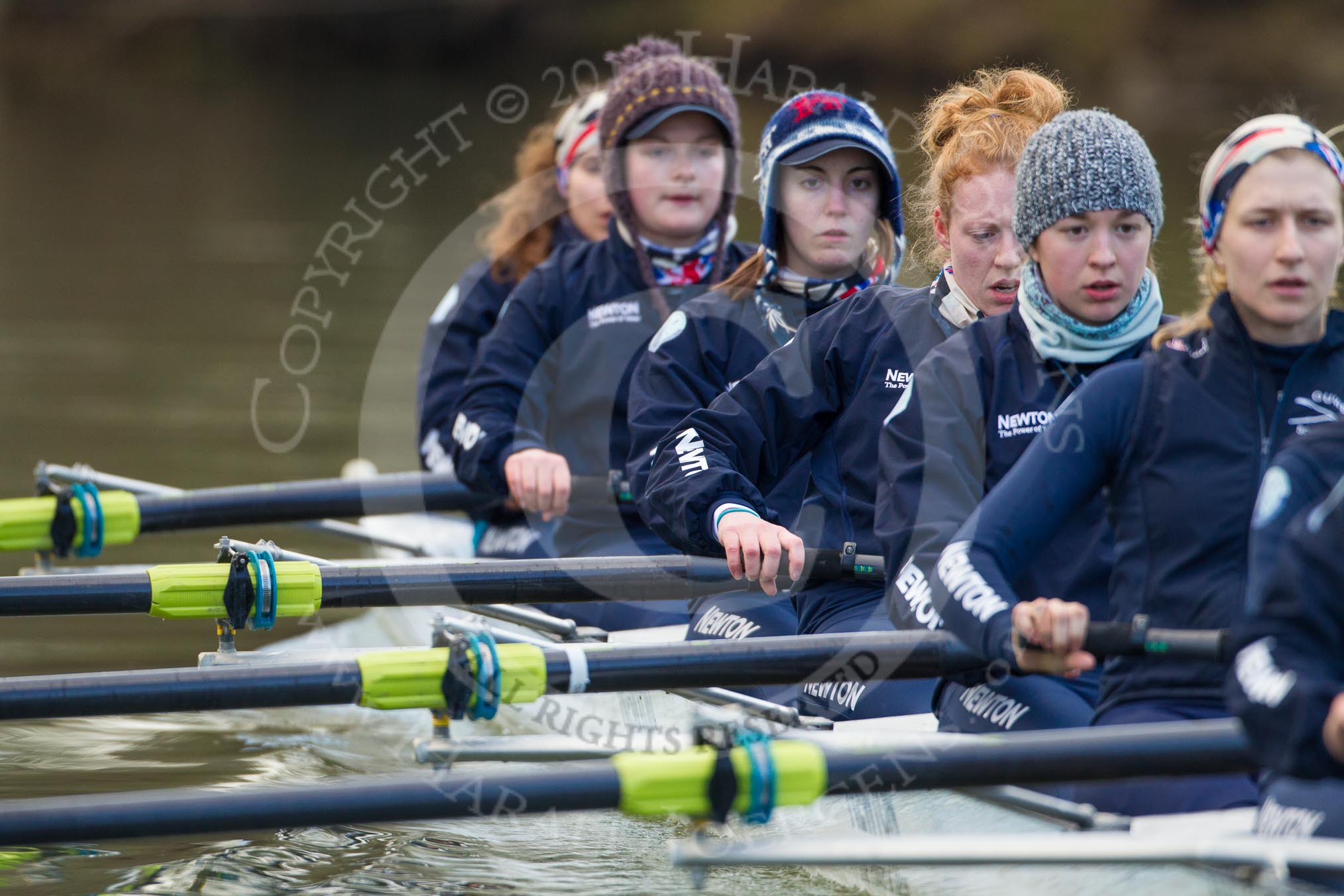 The Boat Race season 2013 - OUWBC training: Osiris, the OUWBC reserve boat: Bow Coralie Viollet-Djelassi, then Elspeth Cumber, Hannah Ledbury, Eleanor Darlington, Rachel Purkess, Caitlin Goss, Annika Bruger, and stroke Emily Chittock..
River Thames,
Wallingford,
Oxfordshire,
United Kingdom,
on 13 March 2013 at 17:05, image #68