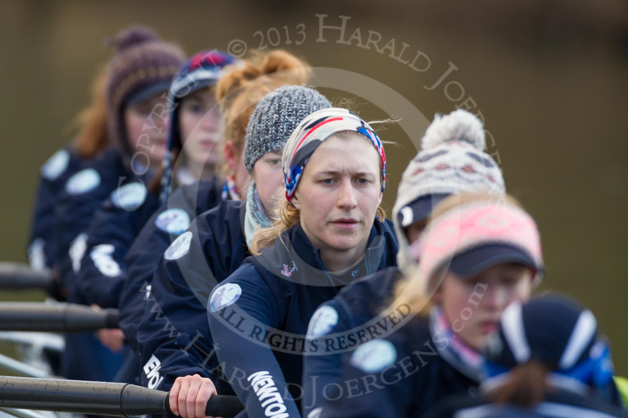 The Boat Race season 2013 - OUWBC training: Osiris, the OUWBC reserve boat: Bow Coralie Viollet-Djelassi, then Elspeth Cumber, Hannah Ledbury, Eleanor Darlington, Rachel Purkess, Caitlin Goss, Annika Bruger, and stroke Emily Chittock..
River Thames,
Wallingford,
Oxfordshire,
United Kingdom,
on 13 March 2013 at 17:05, image #70