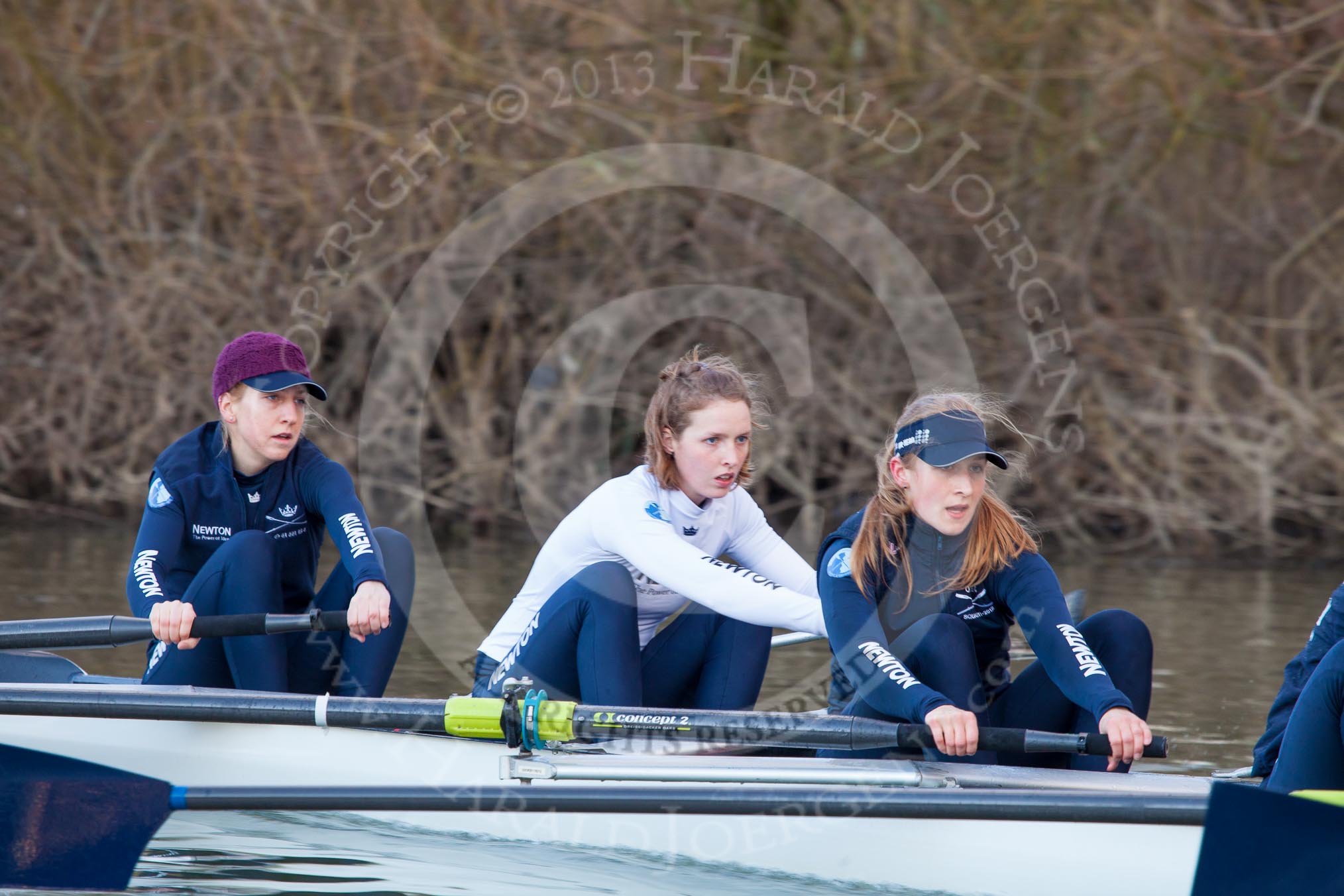 The Boat Race season 2013 - OUWBC training: In the OUWBC Blue Boat bow Mariann Novak, 2 seat Alice Carrington-Windo and 3 seat Mary Foord-Weston..
River Thames,
Wallingford,
Oxfordshire,
United Kingdom,
on 13 March 2013 at 17:13, image #105