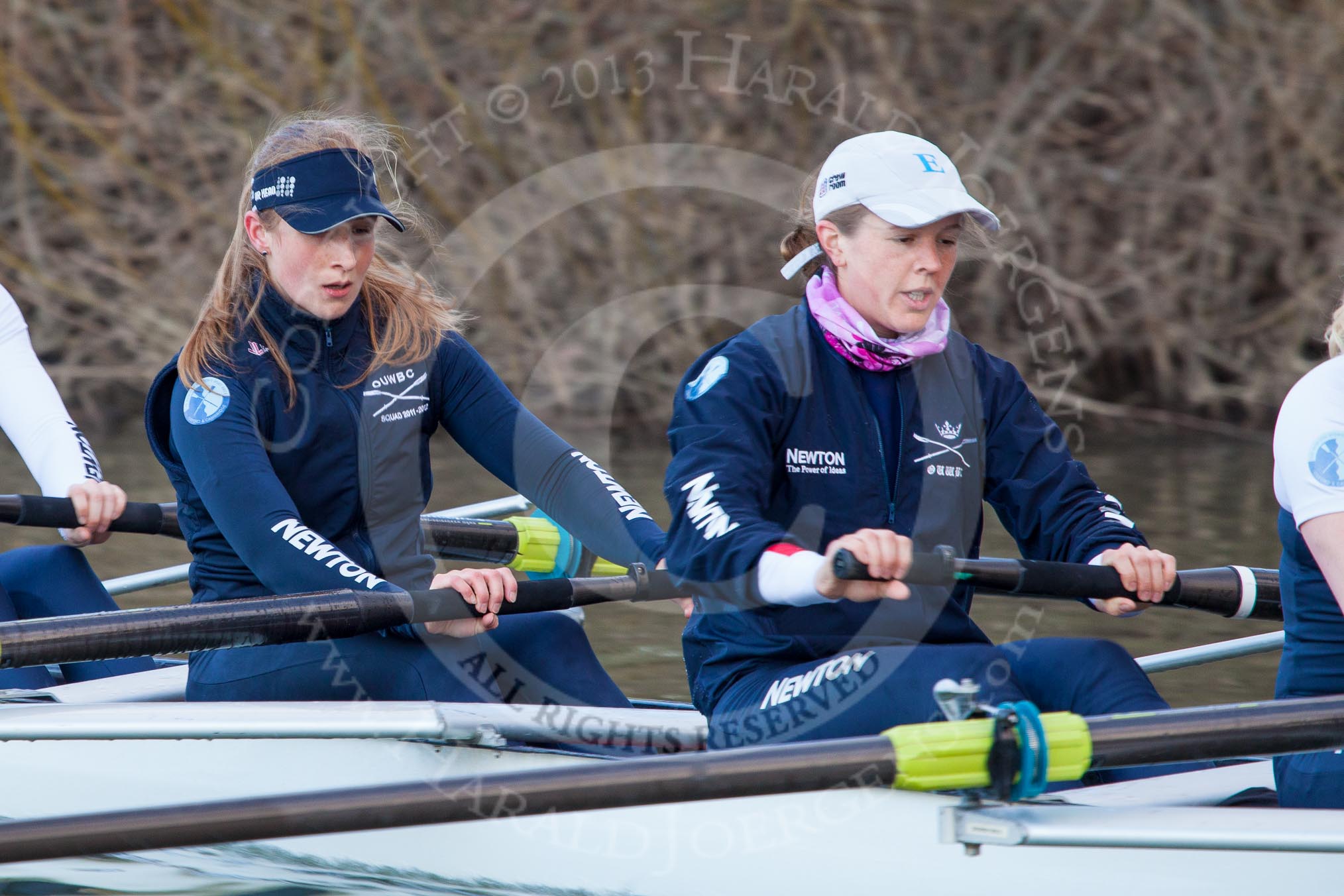 The Boat Race season 2013 - OUWBC training: In the OUWBC Blue Boat 3 seat Mary Foord-Weston and 4 seat  Jo Lee..
River Thames,
Wallingford,
Oxfordshire,
United Kingdom,
on 13 March 2013 at 17:13, image #106