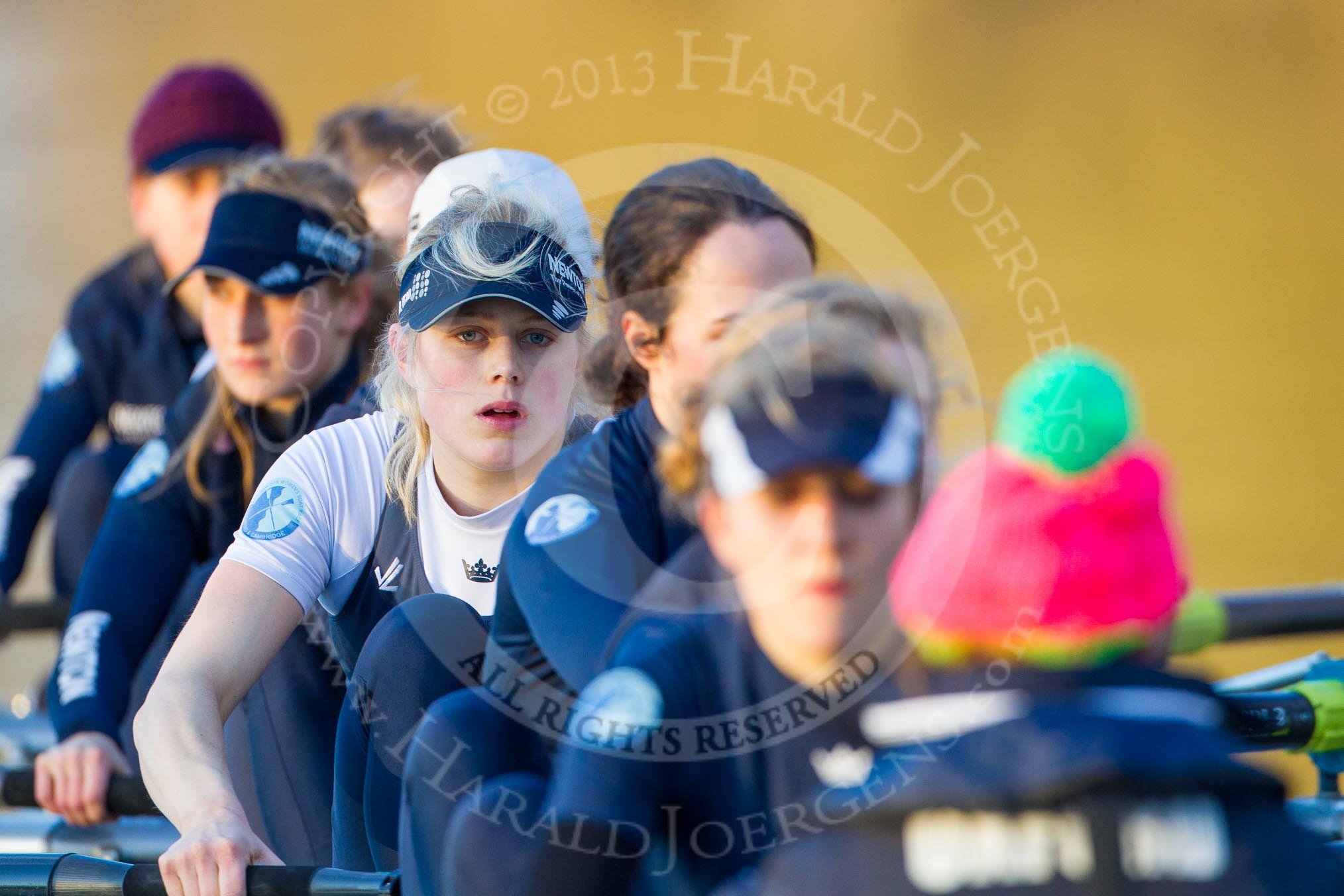 The Boat Race season 2013 - OUWBC training: The OUWBC Blue Boat during the training session - bow Mariann Novak, Alice Carrington-Windo, Mary Foord-Weston, Jo Lee, Amy Varney, Harriet Keane, Anastasia Chitty, stroke Maxie Scheske, and cox Katie Apfelbaum..
River Thames,
Wallingford,
Oxfordshire,
United Kingdom,
on 13 March 2013 at 17:19, image #129