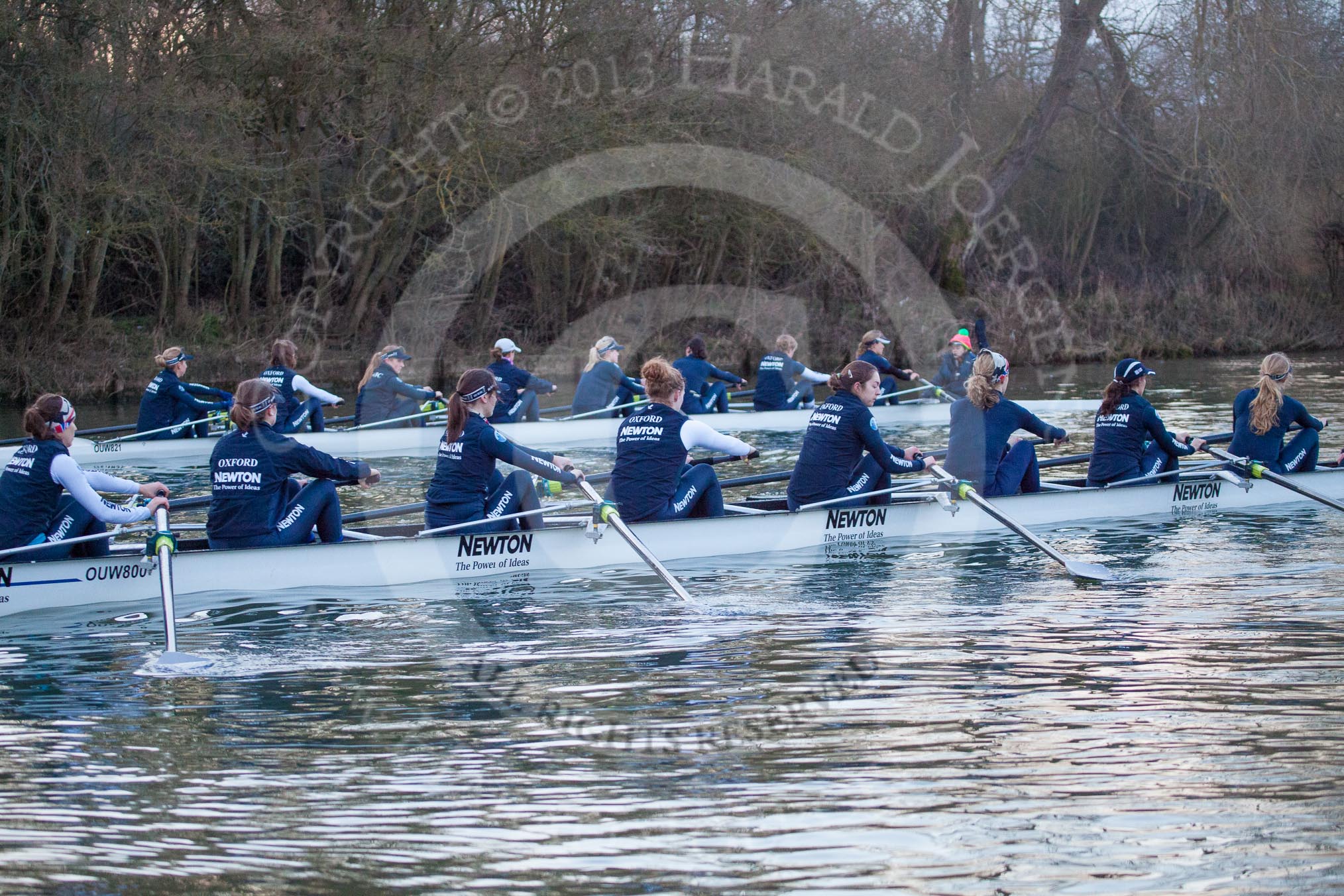 The Boat Race season 2013 - OUWBC training: The OUWBC Blue Boat racing Osiris, the reserve boat: In Osiris bow Coralie Viollet-Djelassi, Elspeth Cumber, Hannah Ledbury, Eleanor Darlington, Rachel Purkess, Caitlin Goss, Annika Bruger, stroke Emily Chittock, in the Blue Boat bow Mariann Novak, Alice Carrington-Windo, Mary Foord-Weston, Jo Lee, Amy Varney, Harriet Keane, Anastasia Chitty, stroke Maxie Scheske, and cox Katie Apfelbaum..
River Thames,
Wallingford,
Oxfordshire,
United Kingdom,
on 13 March 2013 at 18:00, image #198