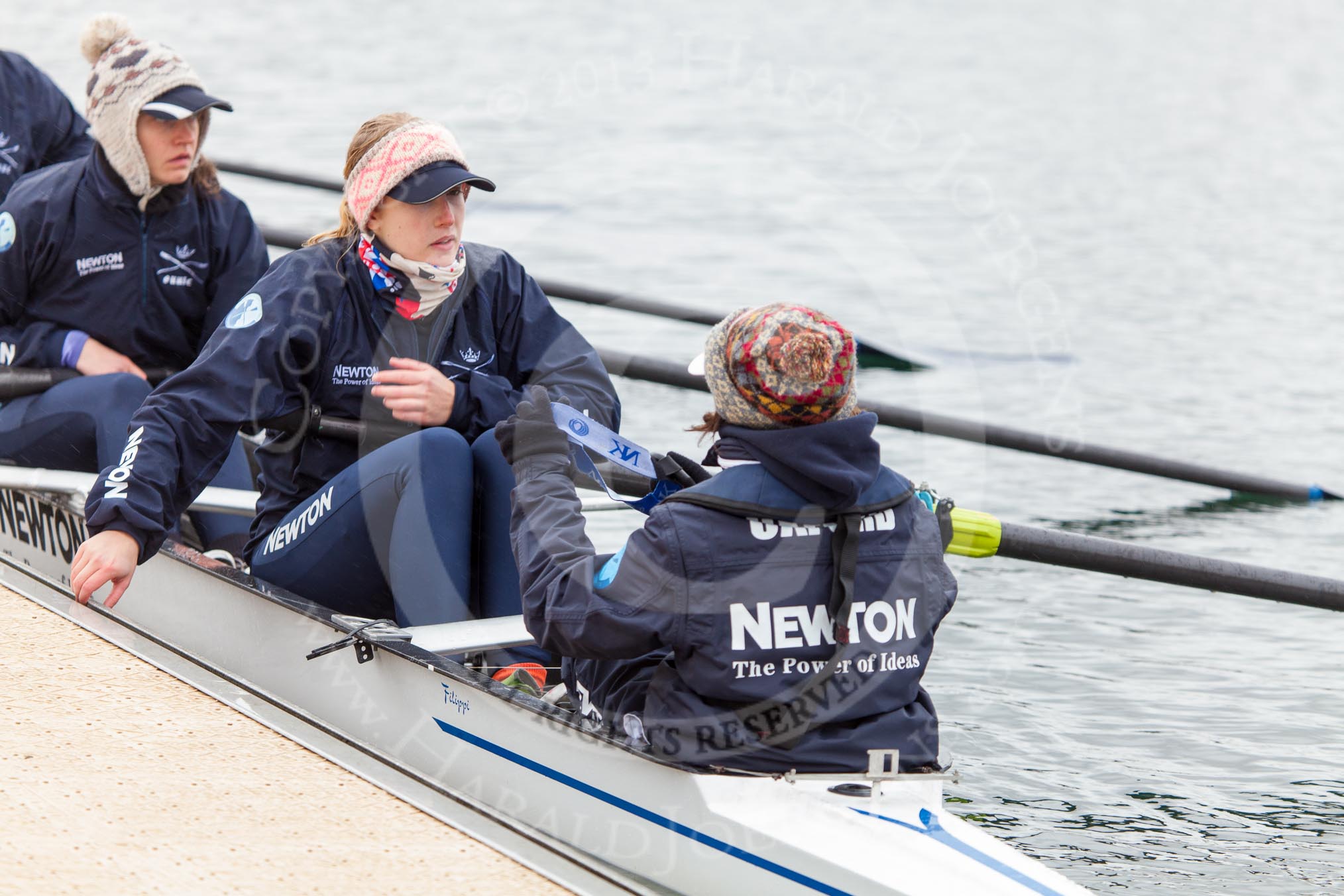 The Boat Race season 2013 - fixture OUWBC vs Olympians: In the Oxford (OUWBC) reserve boat Osiris 7 seat Annika Bruger, stroke Emily Chittock and cox Sophie Shawdon..
Dorney Lake,
Dorney, Windsor,
Buckinghamshire,
United Kingdom,
on 16 March 2013 at 11:02, image #13