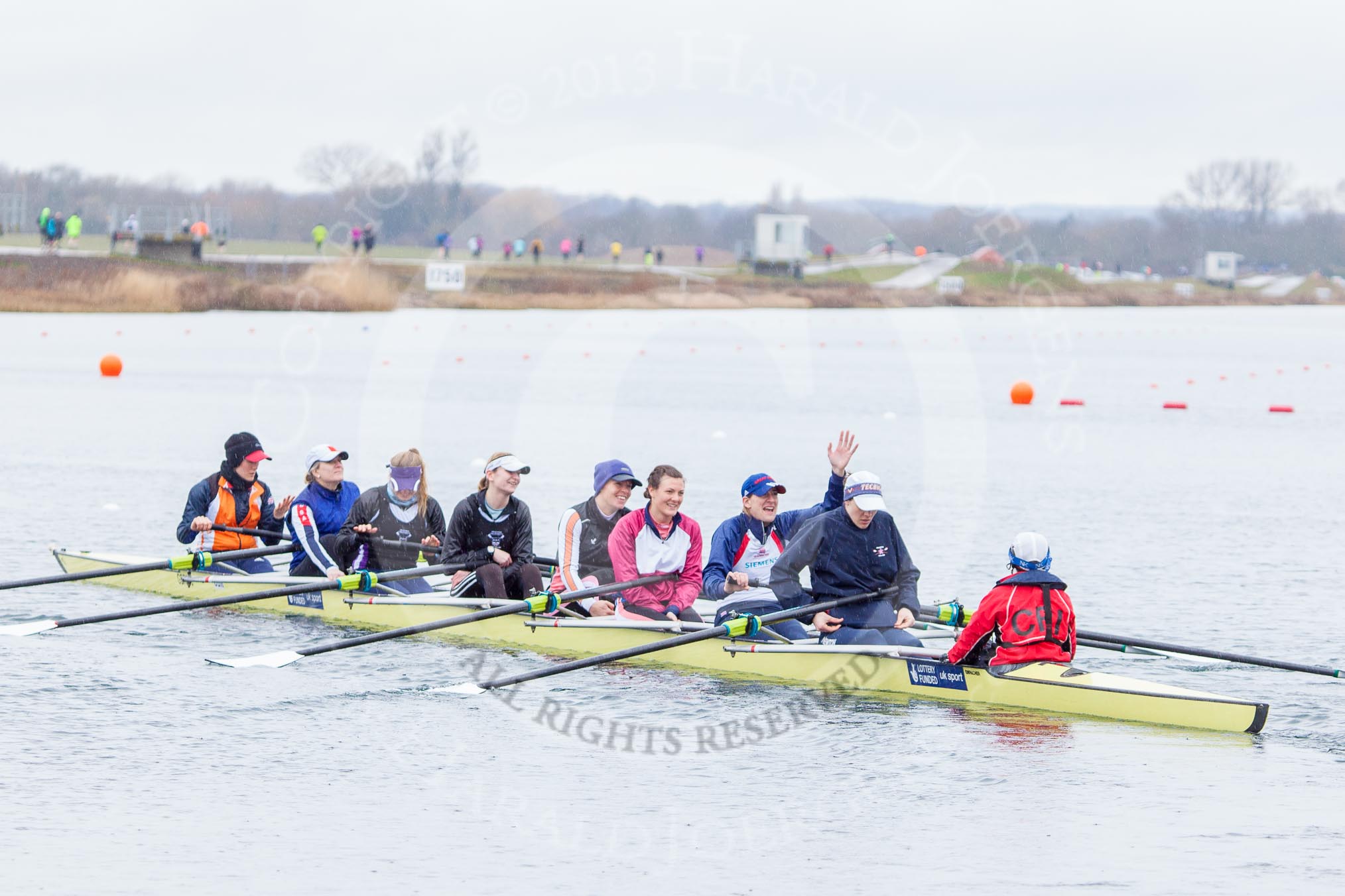 The Boat Race season 2013 - fixture OUWBC vs Olympians: In the Olympians boat at bow Natasha Townsend, 2 Kate Johnson, 3 Christiana Amacker, 4 Bethan Walters, 5 Anna Watkins, 6 Katherine Douglas, 7 Katherine Grainger, stroke Caryn Davies and cox Victoria Stulgis..
Dorney Lake,
Dorney, Windsor,
Buckinghamshire,
United Kingdom,
on 16 March 2013 at 11:12, image #49