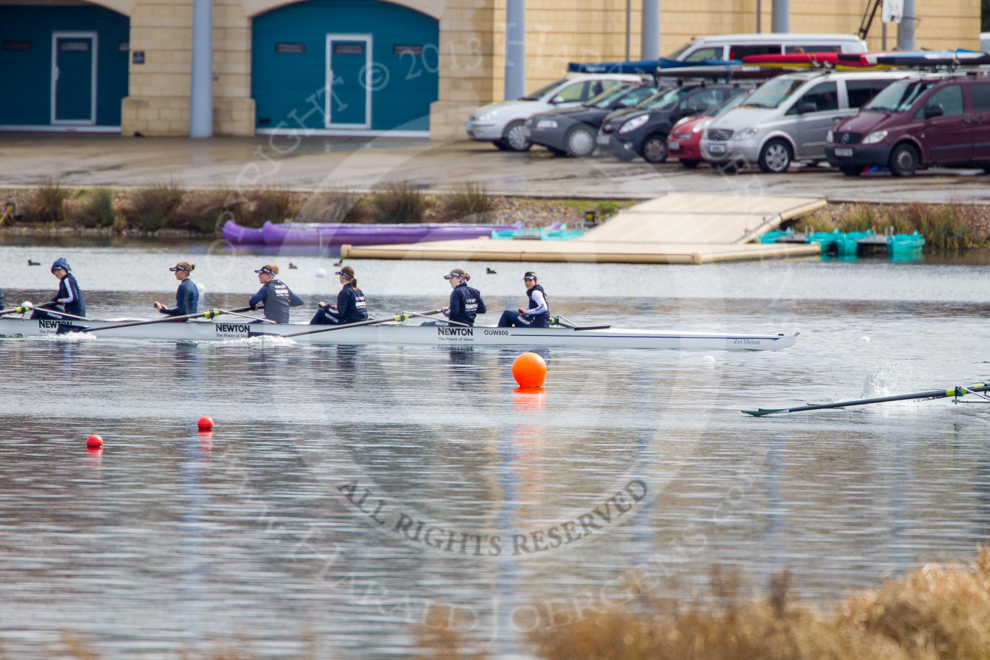 The Boat Race season 2013 - fixture OUWBC vs Olympians: In the Oxford (OUWBC) reserve boat Osiris 6 seat Caitlin Goss, 5 Rachel Purkess, 4 Eleanor Darlington, 3 Hannah Ledbury, 2 Elspeth Cumber and at bow Coralie Viollet-Djelassi..
Dorney Lake,
Dorney, Windsor,
Buckinghamshire,
United Kingdom,
on 16 March 2013 at 11:30, image #57