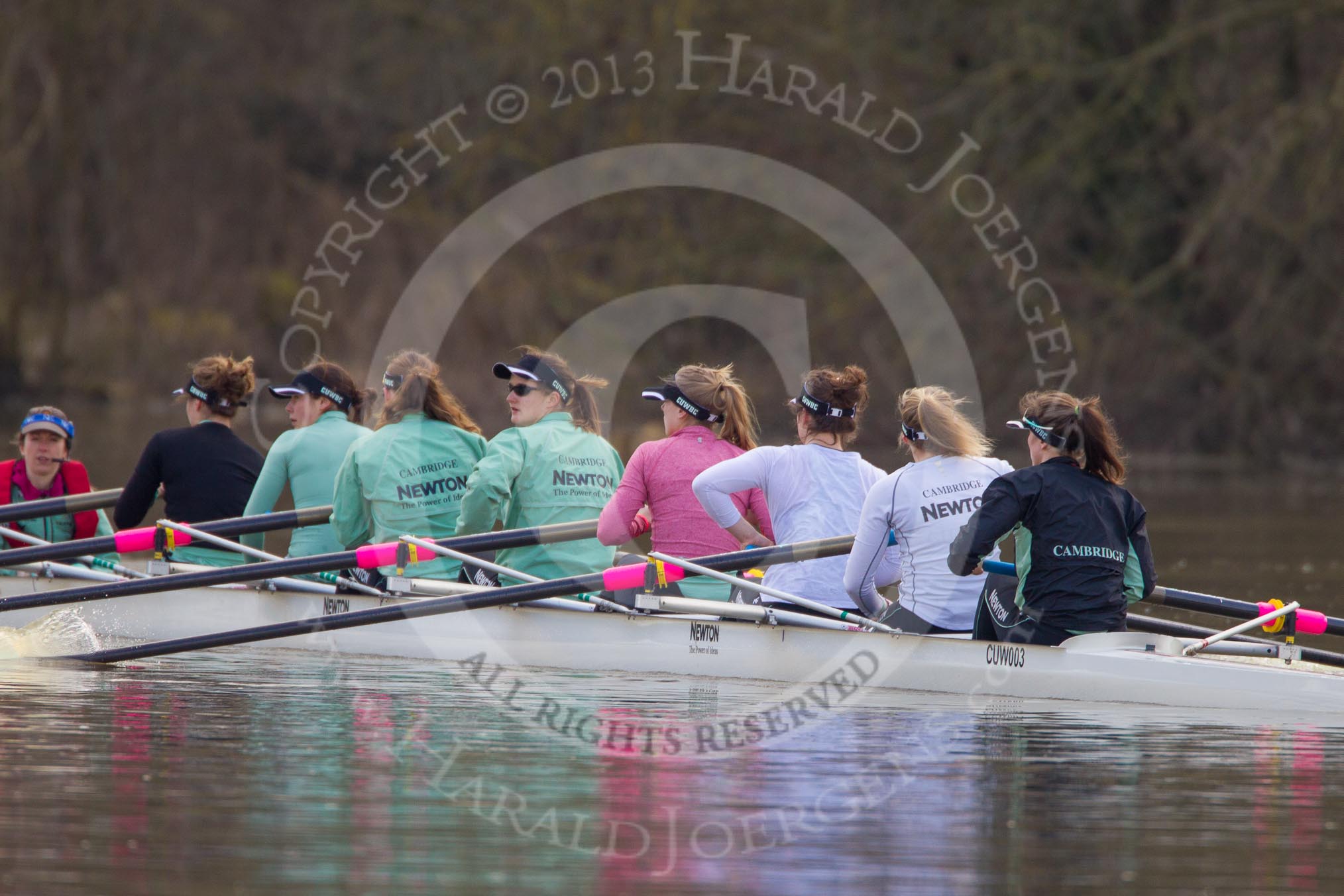 The Boat Race season 2013 - CUWBC training: The CUWBC Blue Boat arriving for a training session..
River Thames near Remenham,
Henley-on-Thames,
Oxfordshire,
United Kingdom,
on 19 March 2013 at 15:29, image #17