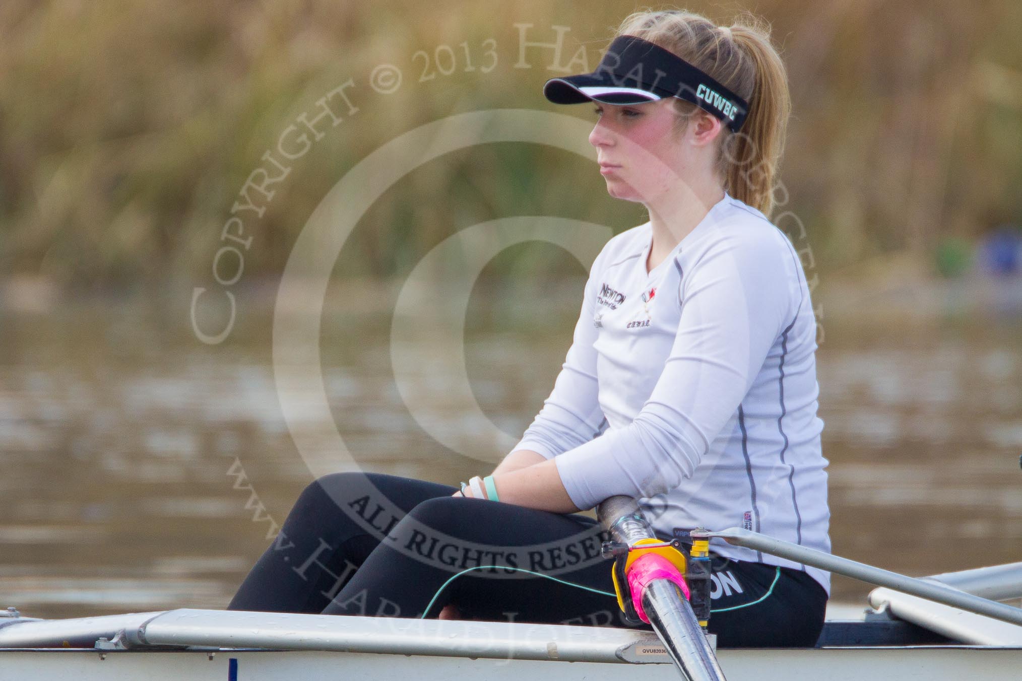 The Boat Race season 2013 - CUWBC training: The CUWBC Blue Boat, in the 2 seat Fay Sandford..
River Thames near Remenham,
Henley-on-Thames,
Oxfordshire,
United Kingdom,
on 19 March 2013 at 15:31, image #26