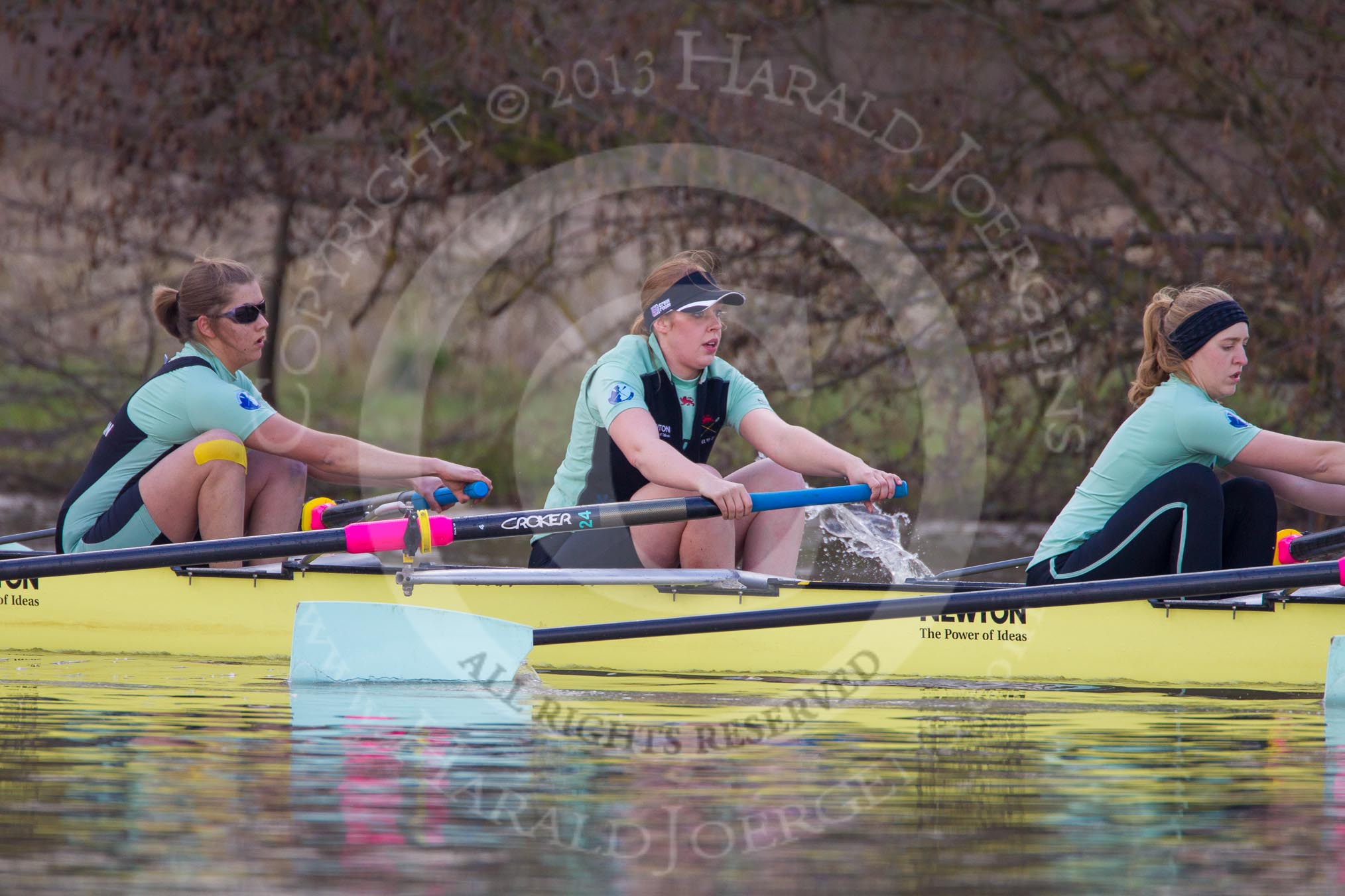 The Boat Race season 2013 - CUWBC training: In the CUWBC reserve boat Blondie 3 seat Rachel Boyd, 4 Lucy Griffin and 5 Sara Lackner..
River Thames near Remenham,
Henley-on-Thames,
Oxfordshire,
United Kingdom,
on 19 March 2013 at 15:41, image #69