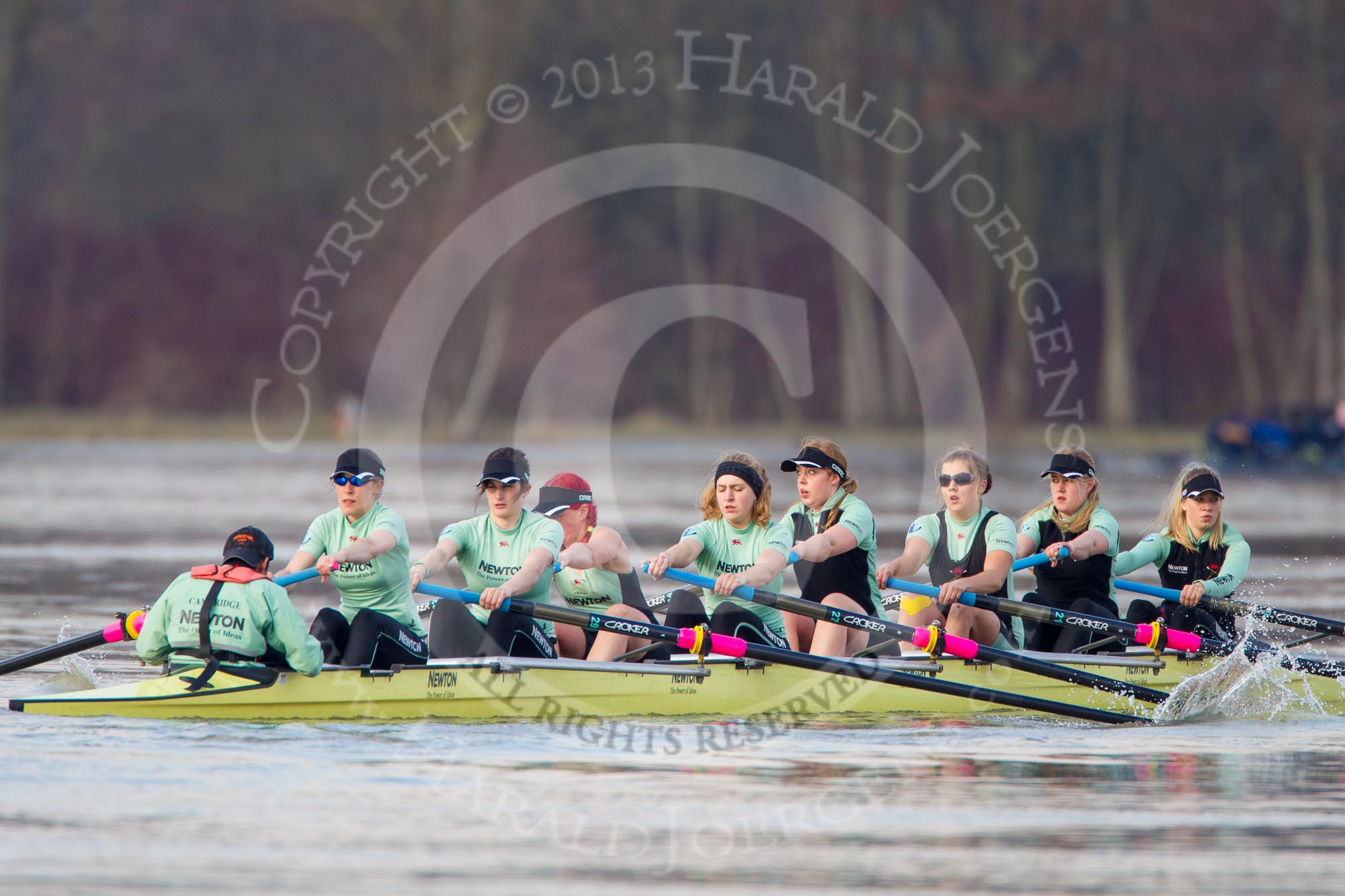 The Boat Race season 2013 - CUWBC training: The CUWBC reserve boat Blondie - cox Arav Gupta, stroke Katie-Jane Whitlock, 7 Christine Seeliger, 6 Helena Schofield, 5 Sara Lackner, 4 Lucy Griffin, 3 Rachel Boyd, 2 Ania Slotala, and bow Clare Hall..
River Thames near Remenham,
Henley-on-Thames,
Oxfordshire,
United Kingdom,
on 19 March 2013 at 16:07, image #119