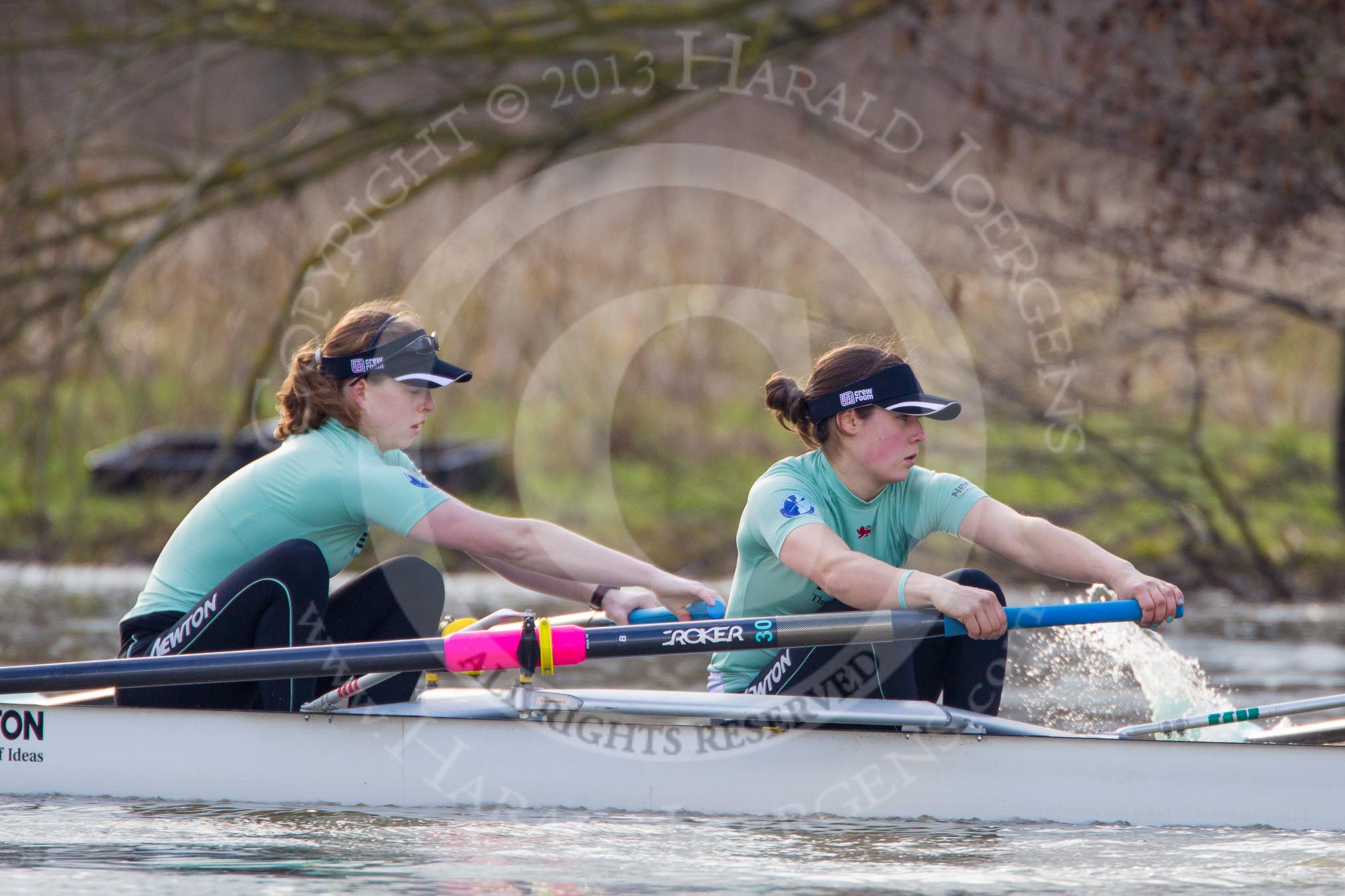 The Boat Race season 2013 - CUWBC training: The CUWBC Blue Boat - 6 seat Claire Watkins and 7 Emily Day..
River Thames near Remenham,
Henley-on-Thames,
Oxfordshire,
United Kingdom,
on 19 March 2013 at 16:08, image #125