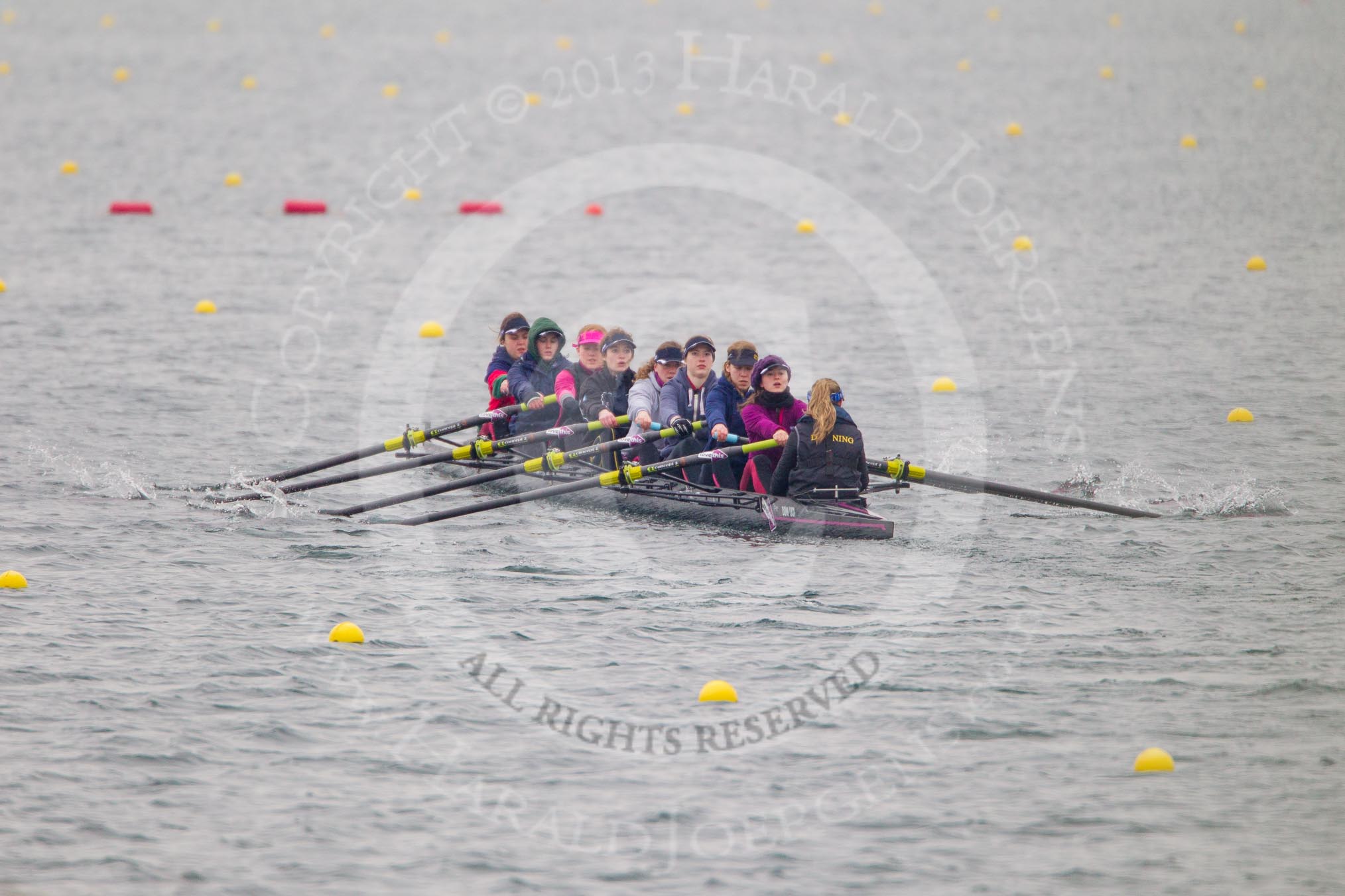 Intercollegiate Women's Race 2013: Downing College, Cambridge, with Katia Smith at bow, 2 Philippa Buckley, 3 Zara Goozee, 4 Bridey Addison-Child, 5 Josie Hughes, 6 Abi Dunn, 7 Laura-Jane Taylor, stroke Jennifer Joule and cox Ruth Wood.