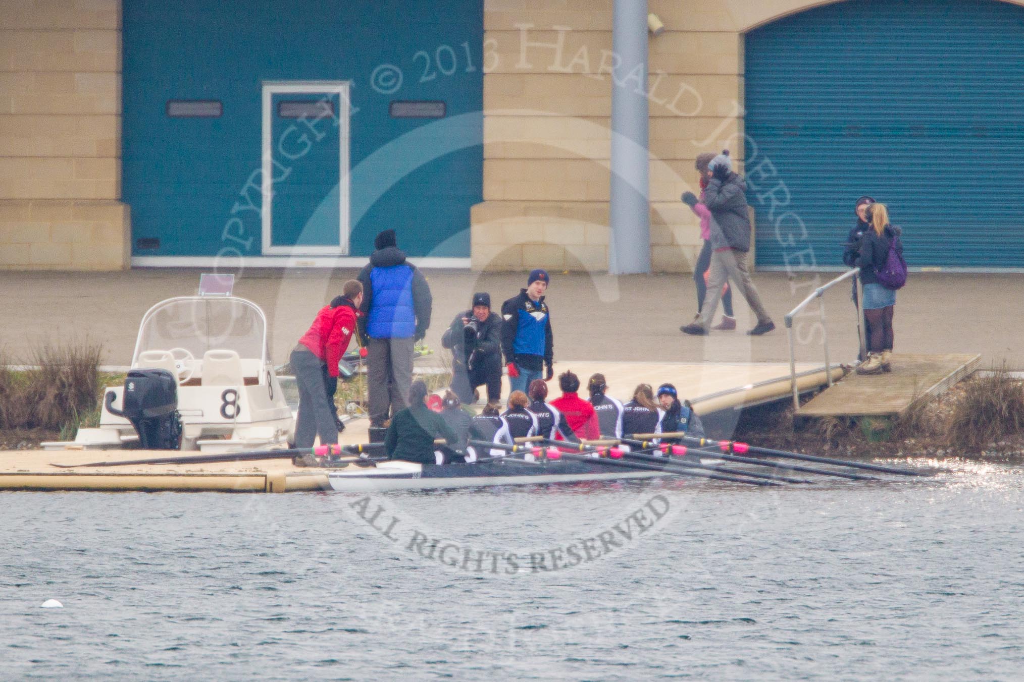 Intercollegiate Women's Race 2013: St John's College, Oxford, with Pirada Trongwongsa at bow, 2 Carly de Jonge, 3 Saskia Greenhalgh, 4 Samantha Rawlinson, 5 Hazel Shepherd, 6 Melissa Bailey, 7 Emma Lowe, stroke Hannah Evans and cox XYZ.