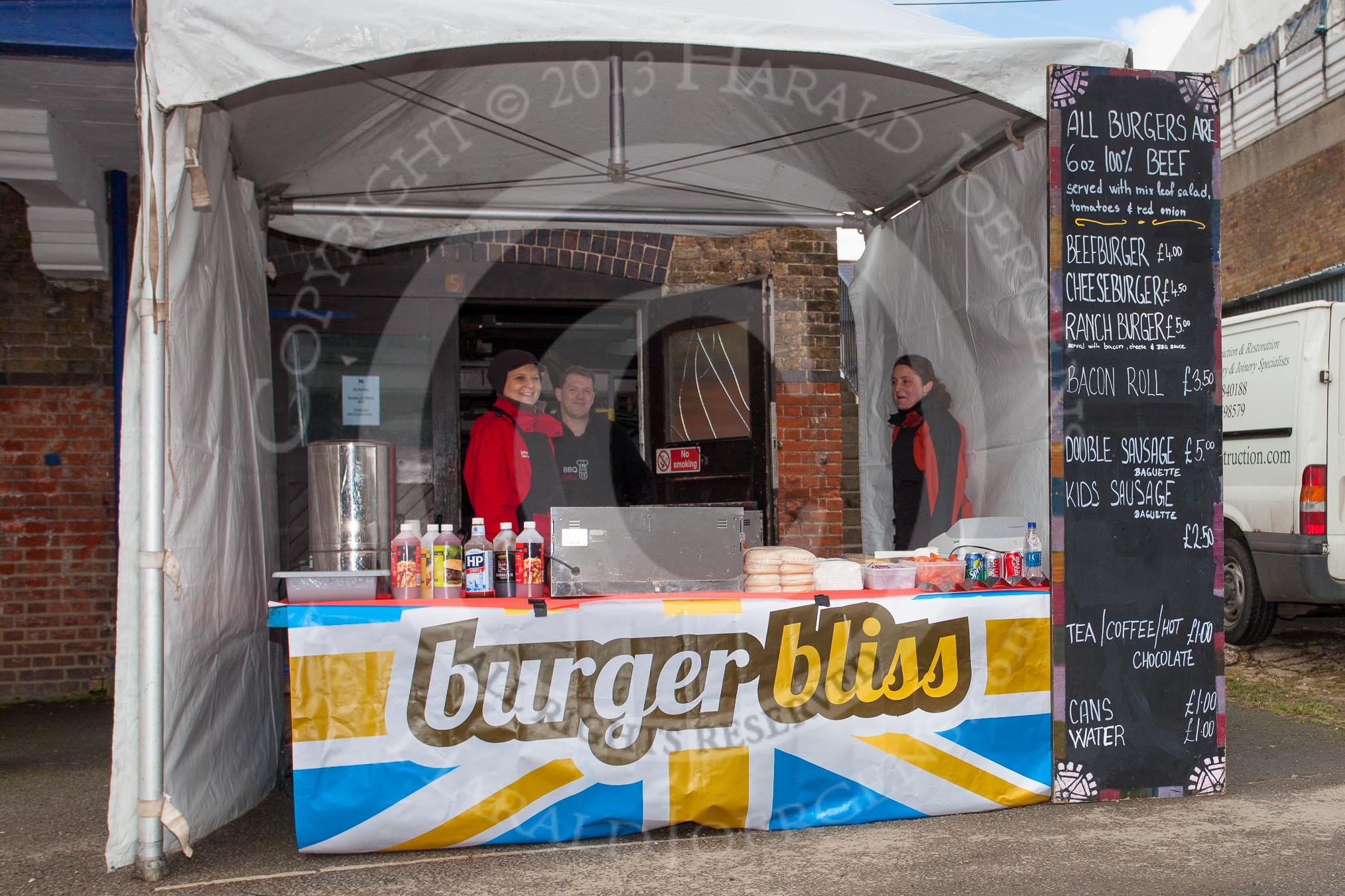 The Boat Race 2013: Getting ready for the 2013 Boat Race spectators - "burger bliss" catering..
Putney,
London SW15,

United Kingdom,
on 31 March 2013 at 11:10, image #7