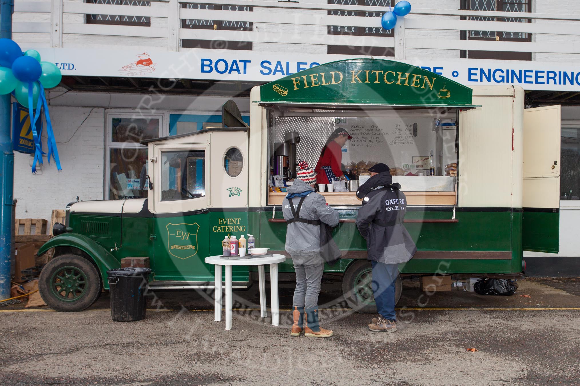 The Boat Race 2013: The "Field Kitchen" at the 2013 Boat Race, run by Surrey catering company DW Mobile Bars..
Putney,
London SW15,

United Kingdom,
on 31 March 2013 at 12:05, image #42