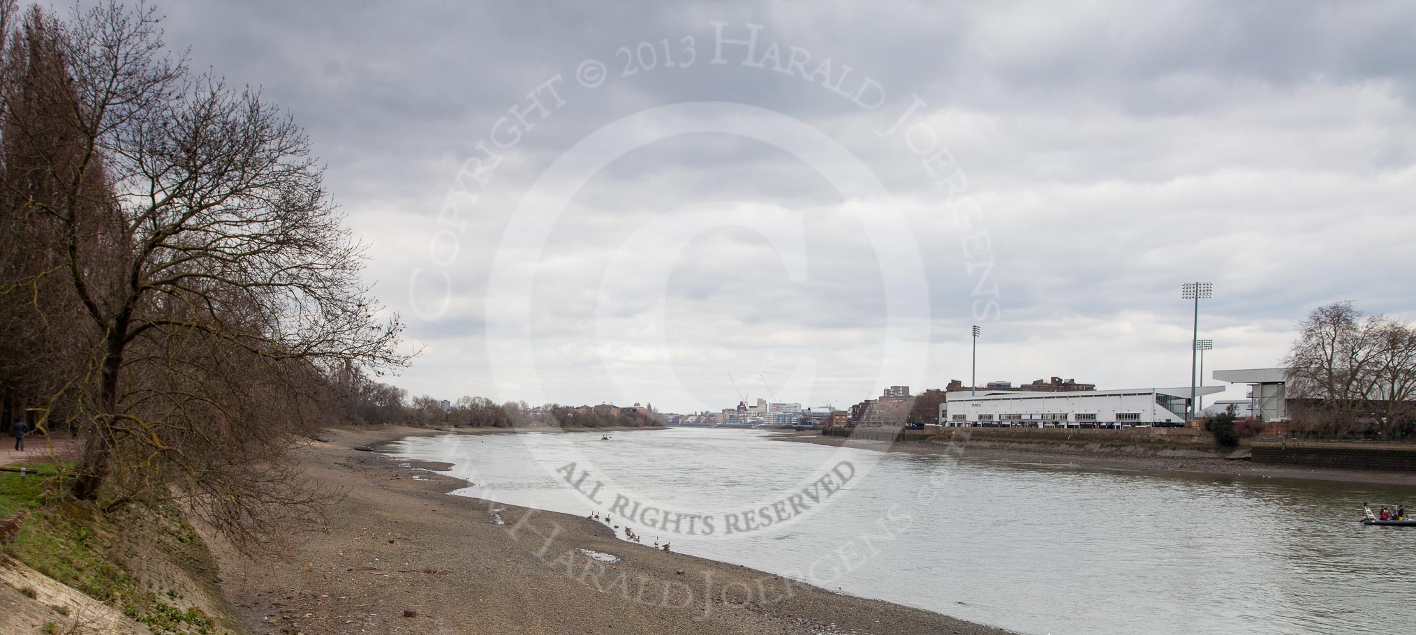 The Boat Race 2013: The Boat Race course from Putney towards Hammersmith Bridge, on the right Fulham Stadium..
Putney,
London SW15,

United Kingdom,
on 31 March 2013 at 12:14, image #44