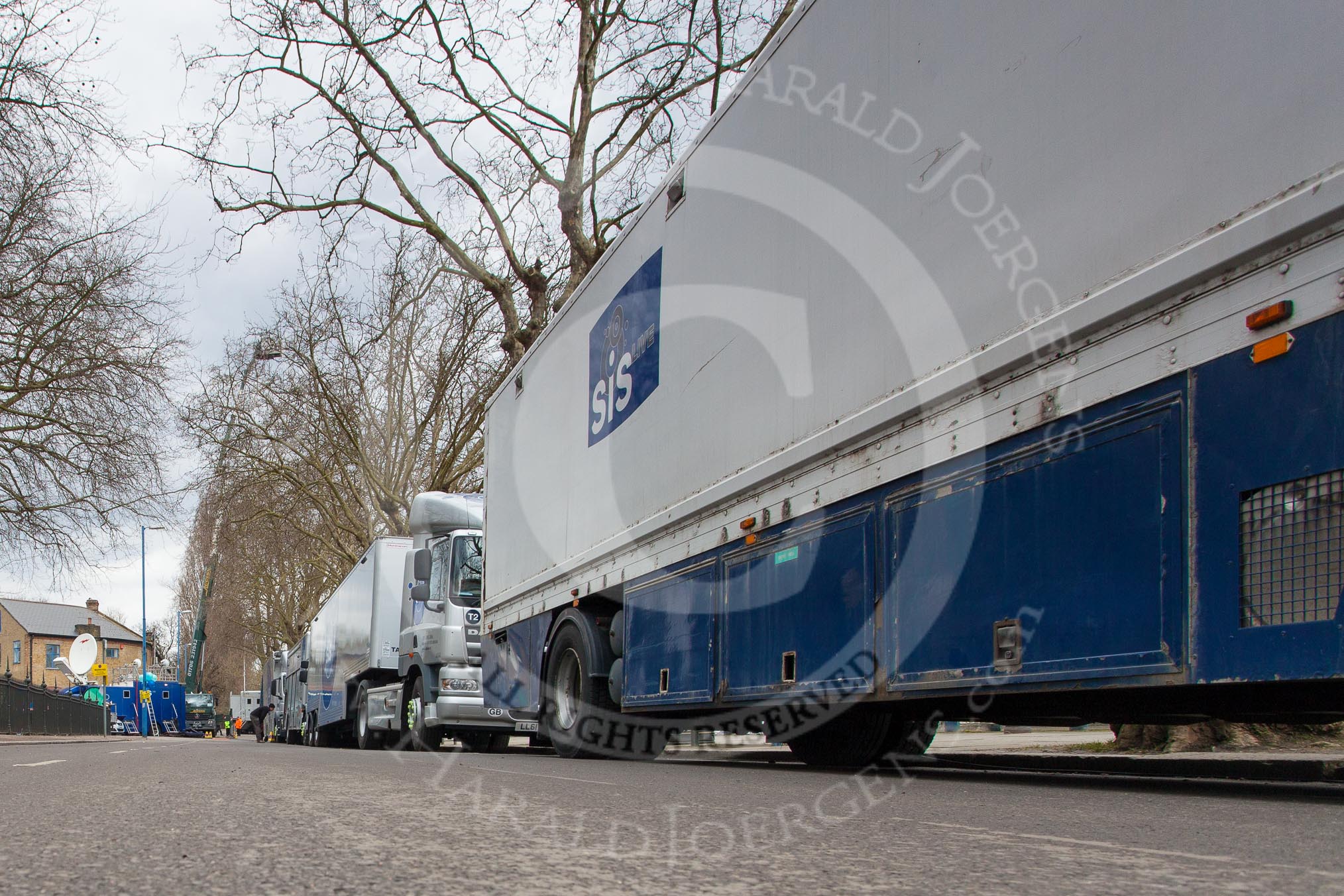 The Boat Race 2013: BBC/SIS Live trucks lining Putney Embankent for the live broadcast of the 2013 Boat Race..
Putney,
London SW15,

United Kingdom,
on 31 March 2013 at 12:18, image #45