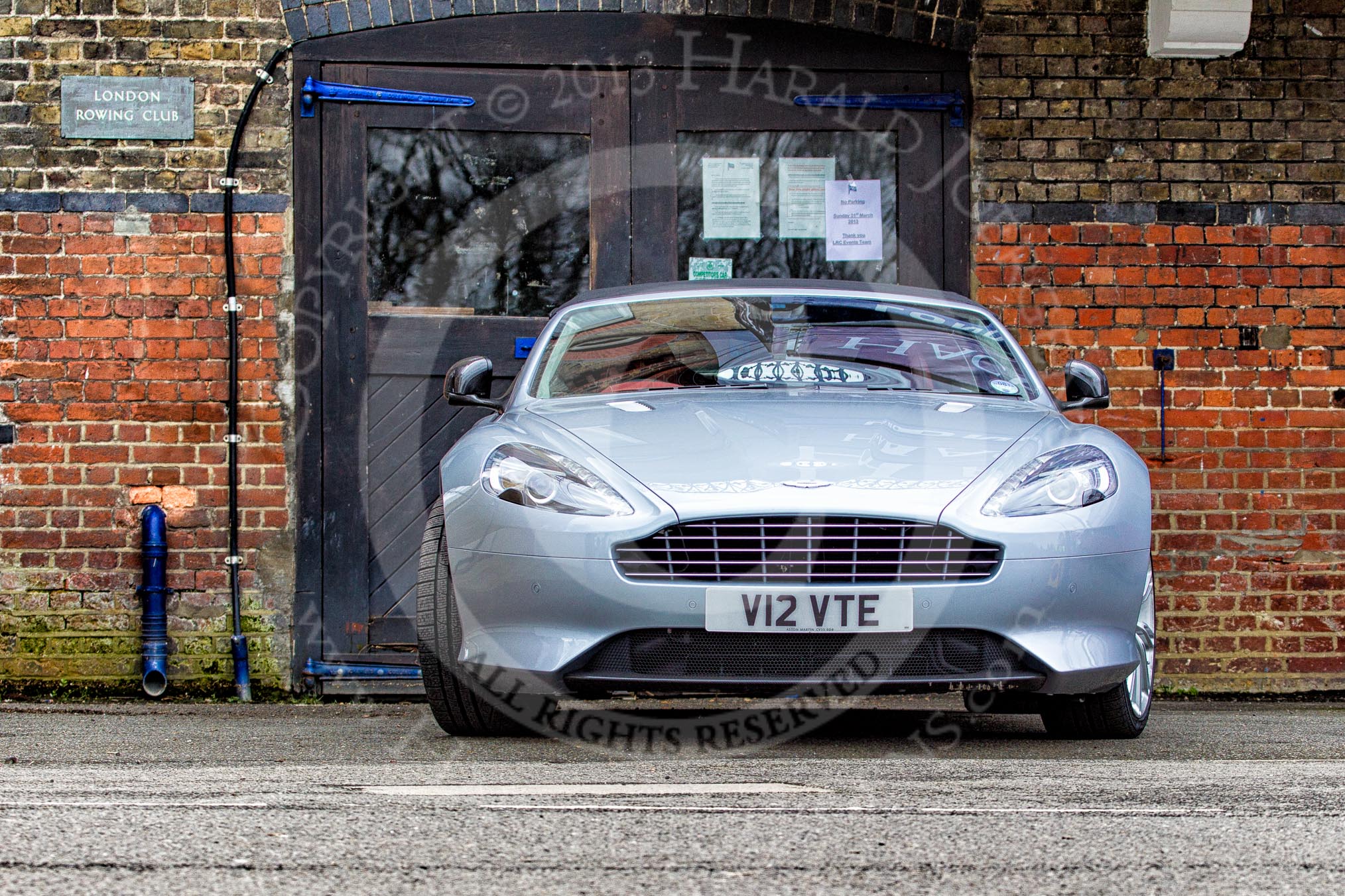 The Boat Race 2013: Aston Martin, registration "V12 VTE" outside London Rowing Club, Putney Embankment, hours before the start of the 2013 Boat Race..
Putney,
London SW15,

United Kingdom,
on 31 March 2013 at 13:08, image #59