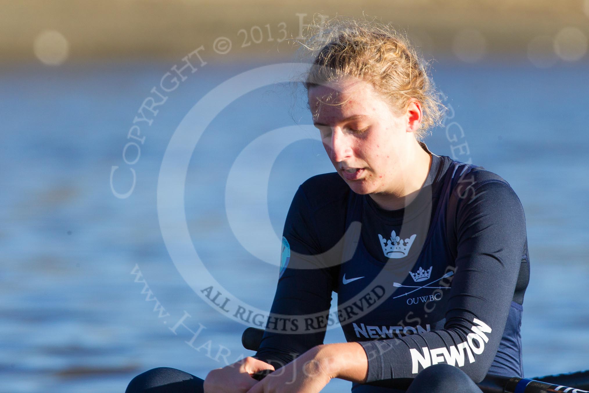 The Boat Race season 2014 - Women's Trial VIIIs (OUWBC, Oxford): Boudicca:  Stroke Anastasia Chitty..
River Thames between Putney Bridge and Mortlake,
London SW15,

United Kingdom,
on 19 December 2013 at 12:30, image #9