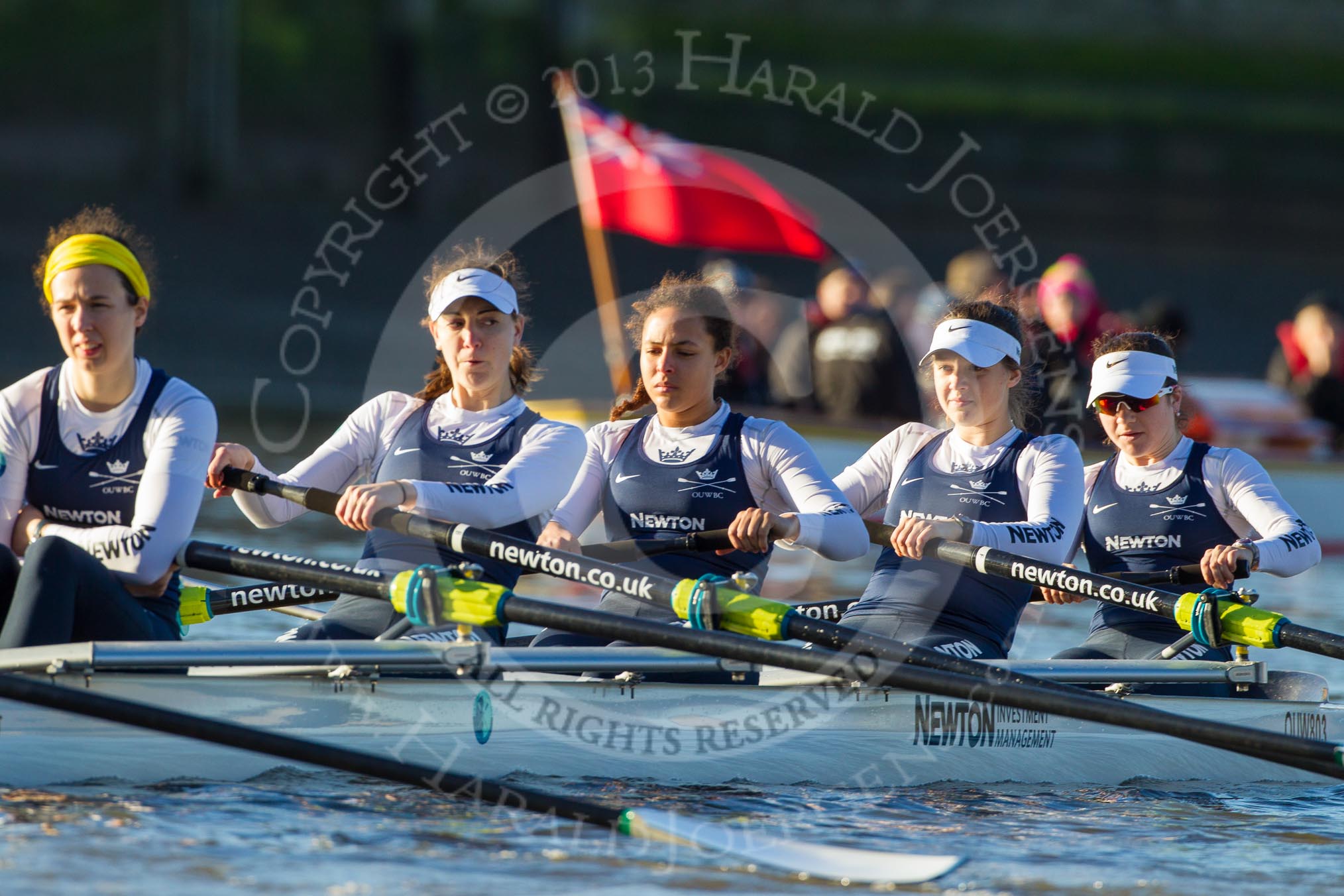 The Boat Race season 2014 - Women's Trial VIIIs (OUWBC, Oxford): Cleopatra:  5 Harriet Keane, 4 Hannah Ledbury, 3 Isabelle Evans, 2 Chloe Farrar, Bow Elizabeth Fenje..
River Thames between Putney Bridge and Mortlake,
London SW15,

United Kingdom,
on 19 December 2013 at 12:39, image #47