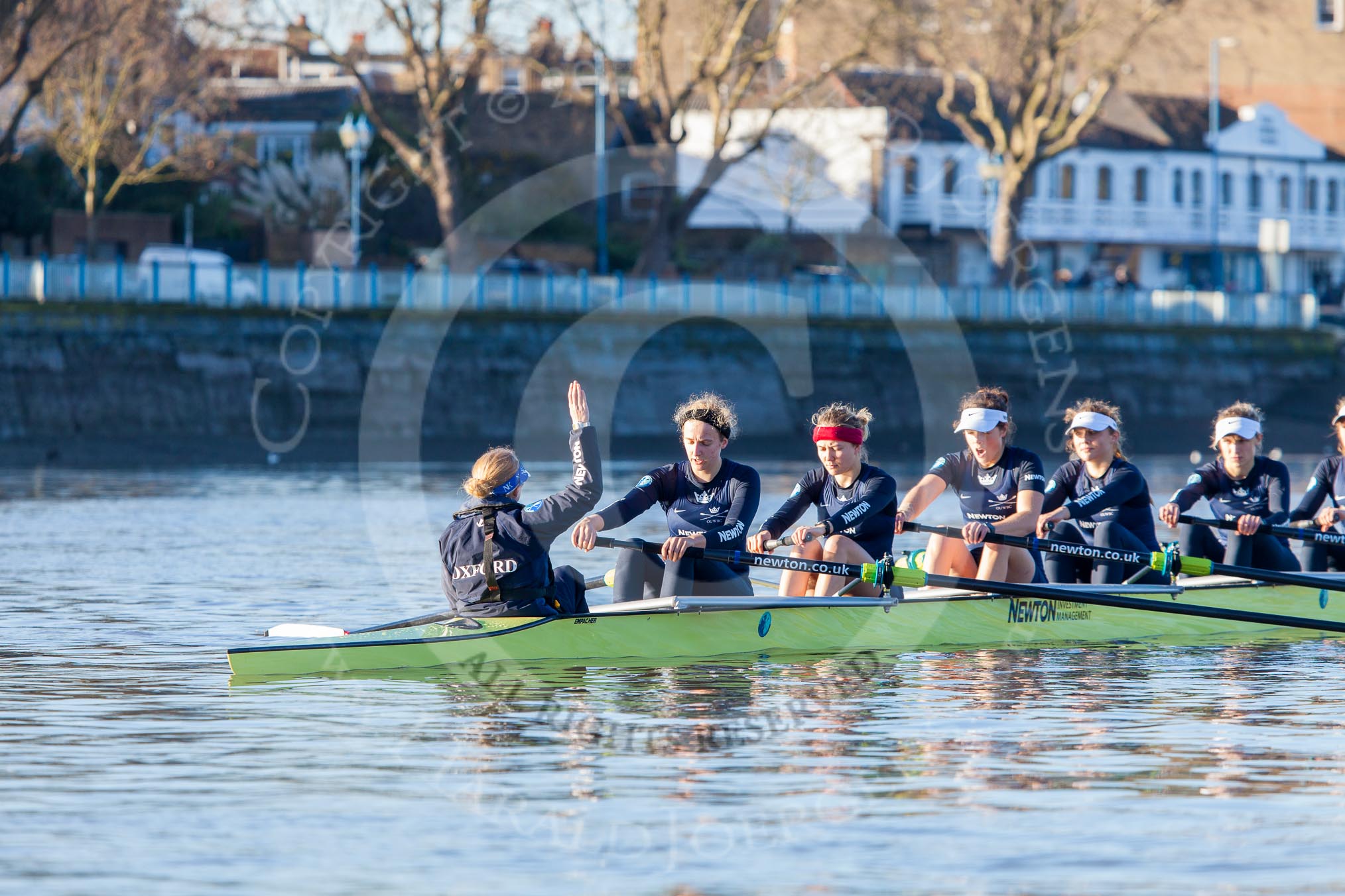 The Boat Race season 2014 - Women's Trial VIIIs (OUWBC, Oxford): Boudicca: Cox Erin Wysocki-Jones, Stroke Anastasia Chitty, 7 Maxie Scheske, 6 Lauren Kedar, 5 Nadine Graedel Iberg, 4 Hannah Roberts..
River Thames between Putney Bridge and Mortlake,
London SW15,

United Kingdom,
on 19 December 2013 at 12:41, image #53