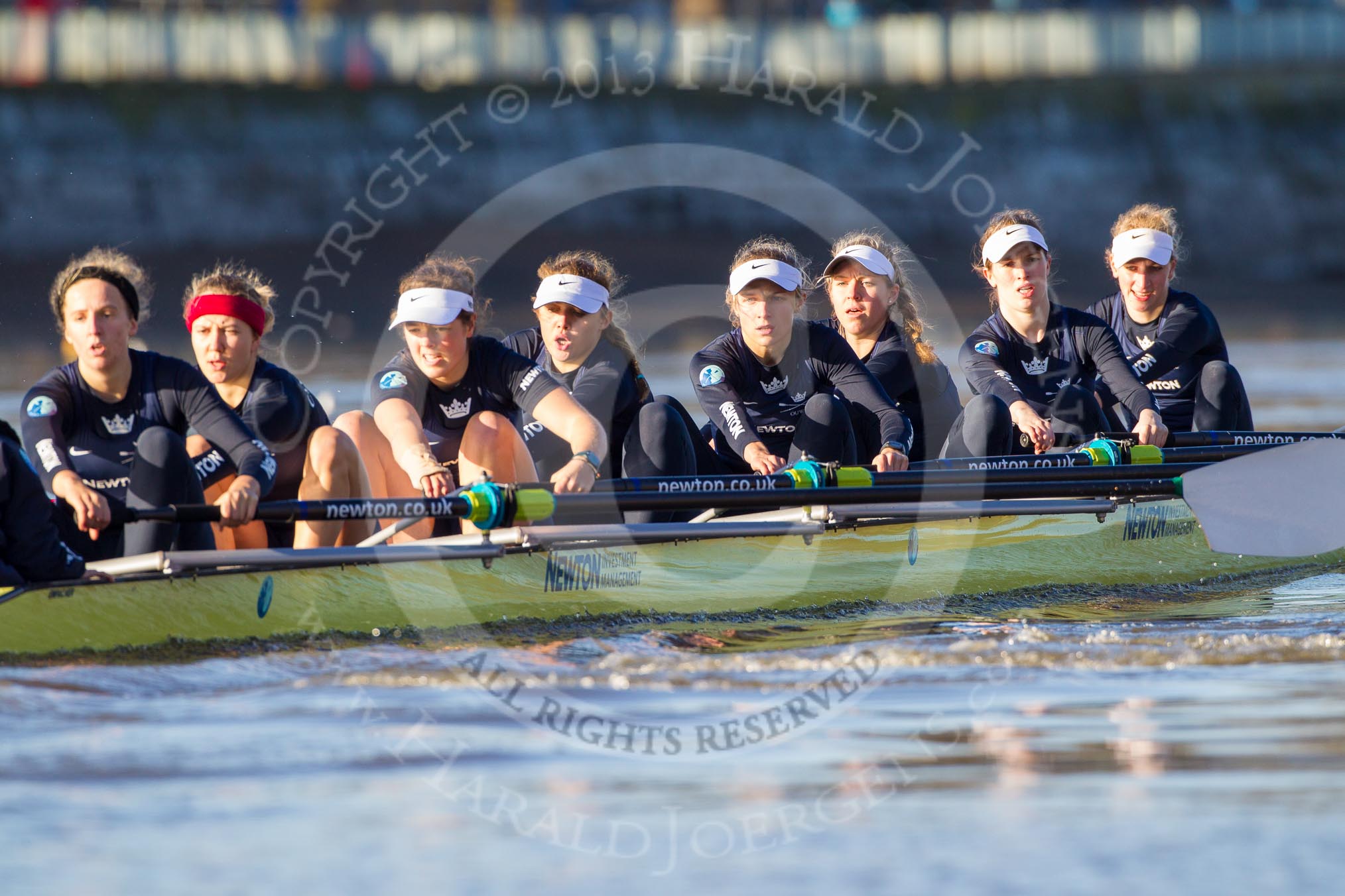 The Boat Race season 2014 - Women's Trial VIIIs (OUWBC, Oxford): Boudicca: Stroke Anastasia Chitty, 7 Maxie Scheske, 6 Lauren Kedar, 5 Nadine Graedel Iberg, 4 Hannah Roberts, 3 Clare Jamison, 2 Dora Amos, Bow Merel Lefferts..
River Thames between Putney Bridge and Mortlake,
London SW15,

United Kingdom,
on 19 December 2013 at 12:43, image #64