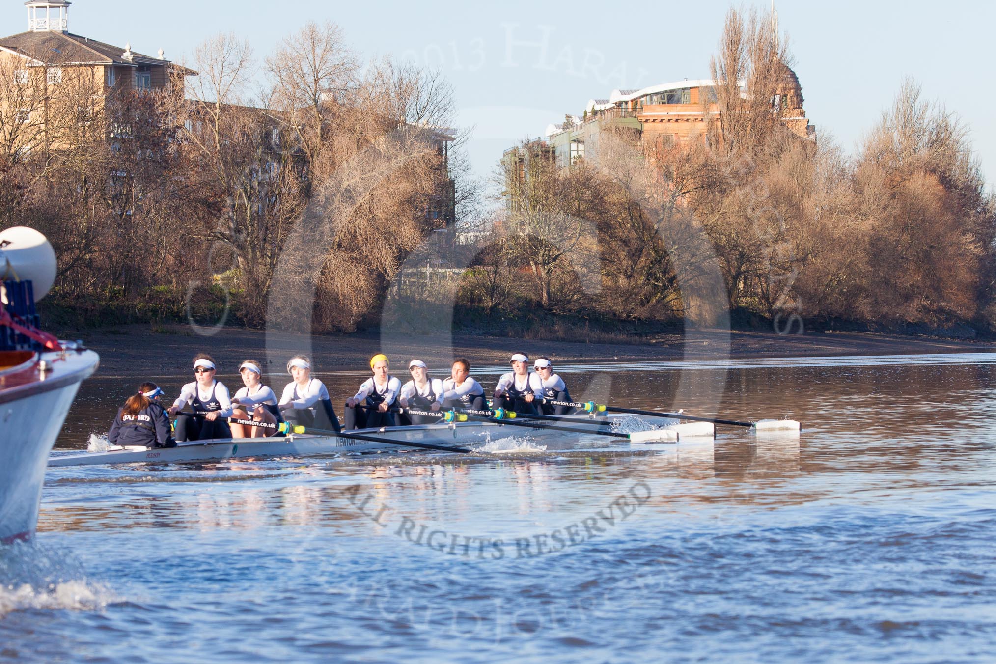 The Boat Race season 2014 - Women's Trial VIIIs (OUWBC, Oxford): Cleopatra: Cox Olivia Cleary, Stroke Laura Savarese, 7 Amber de Vere, 6 Elo Luik, 5 Harriet Keane, 4 Hannah Ledbury, 3 Isabelle Evans, 2 Chloe Farrar, Bow Elizabeth Fenje..
River Thames between Putney Bridge and Mortlake,
London SW15,

United Kingdom,
on 19 December 2013 at 12:47, image #89